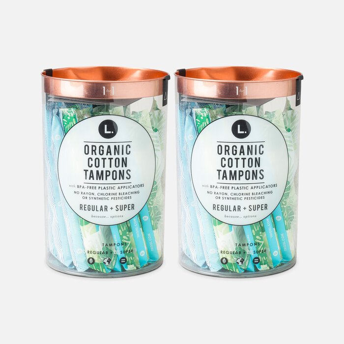 L. Organic Cotton Tampons Regular/Super Absorbency Duo Pack, BPA-free Plastic Applicator, 30 ct. (2-Pack), , large