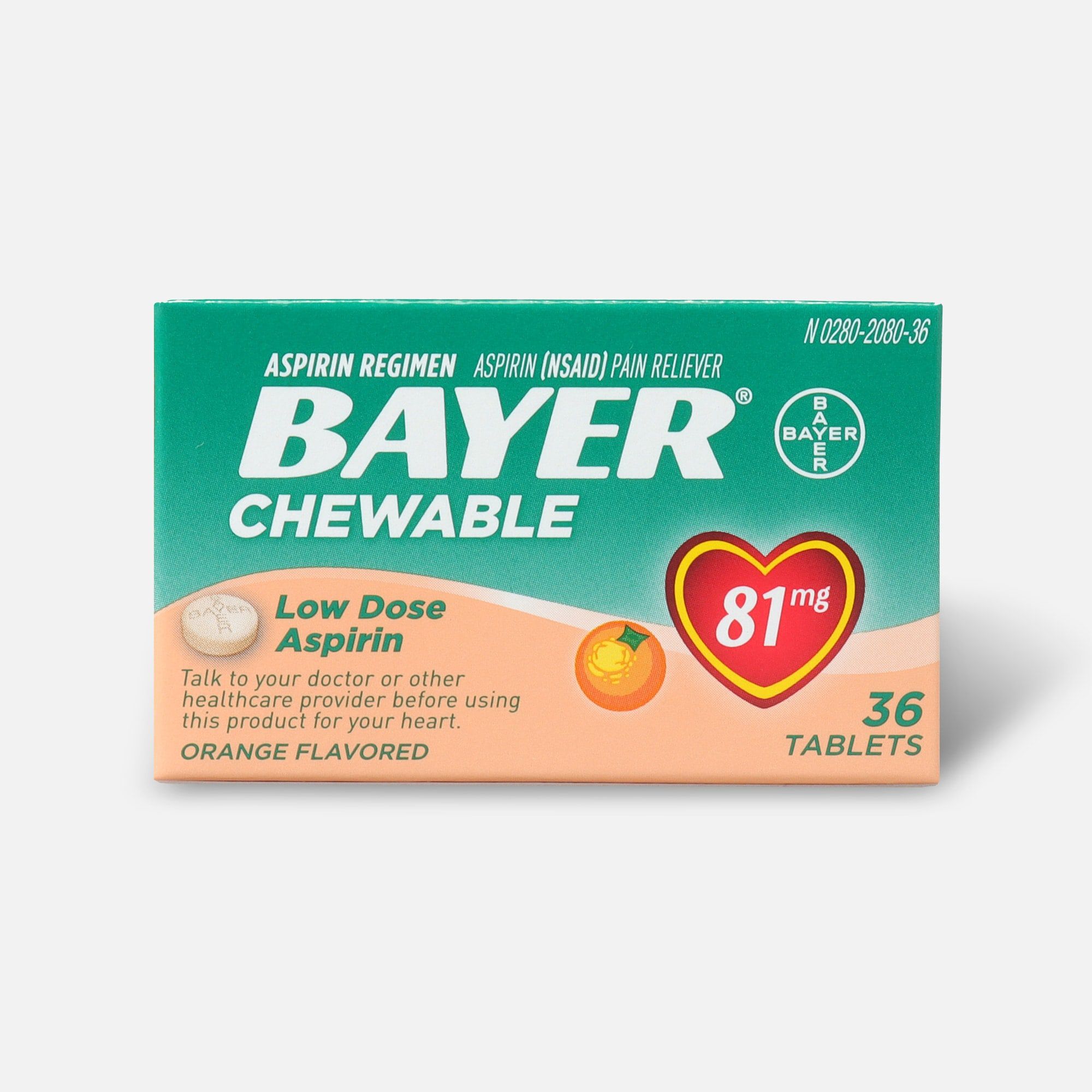 Bayer, Chewable Low Dose Aspirin, 81 mg Tablets, Orange, 36 ct., , large