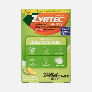 Zyrtec® Dye-Free Allergy Relief Dissolve Tabs, Citrus, 24 ct.