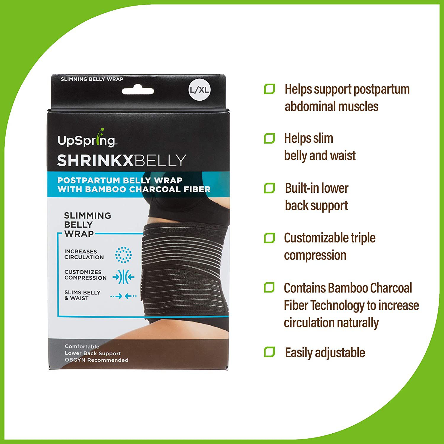 Shrinkx Belly Postpartum Belly Wrap with Bamboo Charcoal Fiber, Black, , large