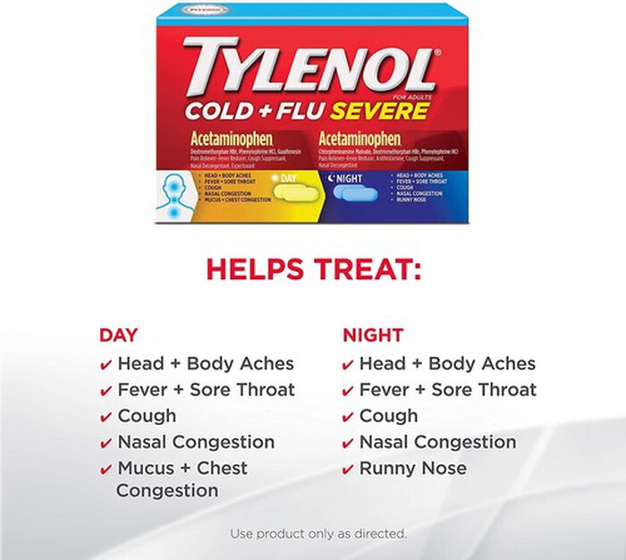 Tylenol Cold + Flu Severe Day & Night Caplets for Fever, Pain, Cough & Congestion Relief, 24 ct., , large