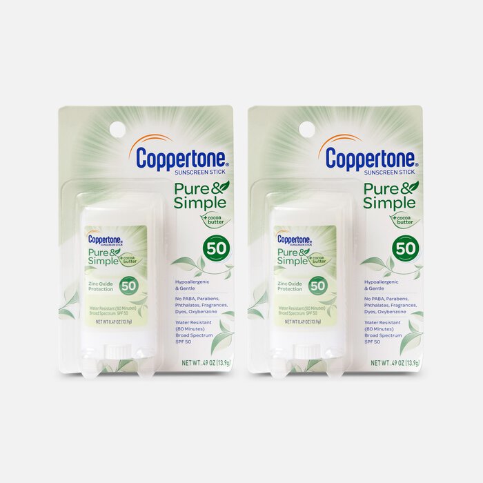 Coppertone Pure & Simple Sunscreen Stick, SPF 50, 0.49 oz. (2-Pack), , large