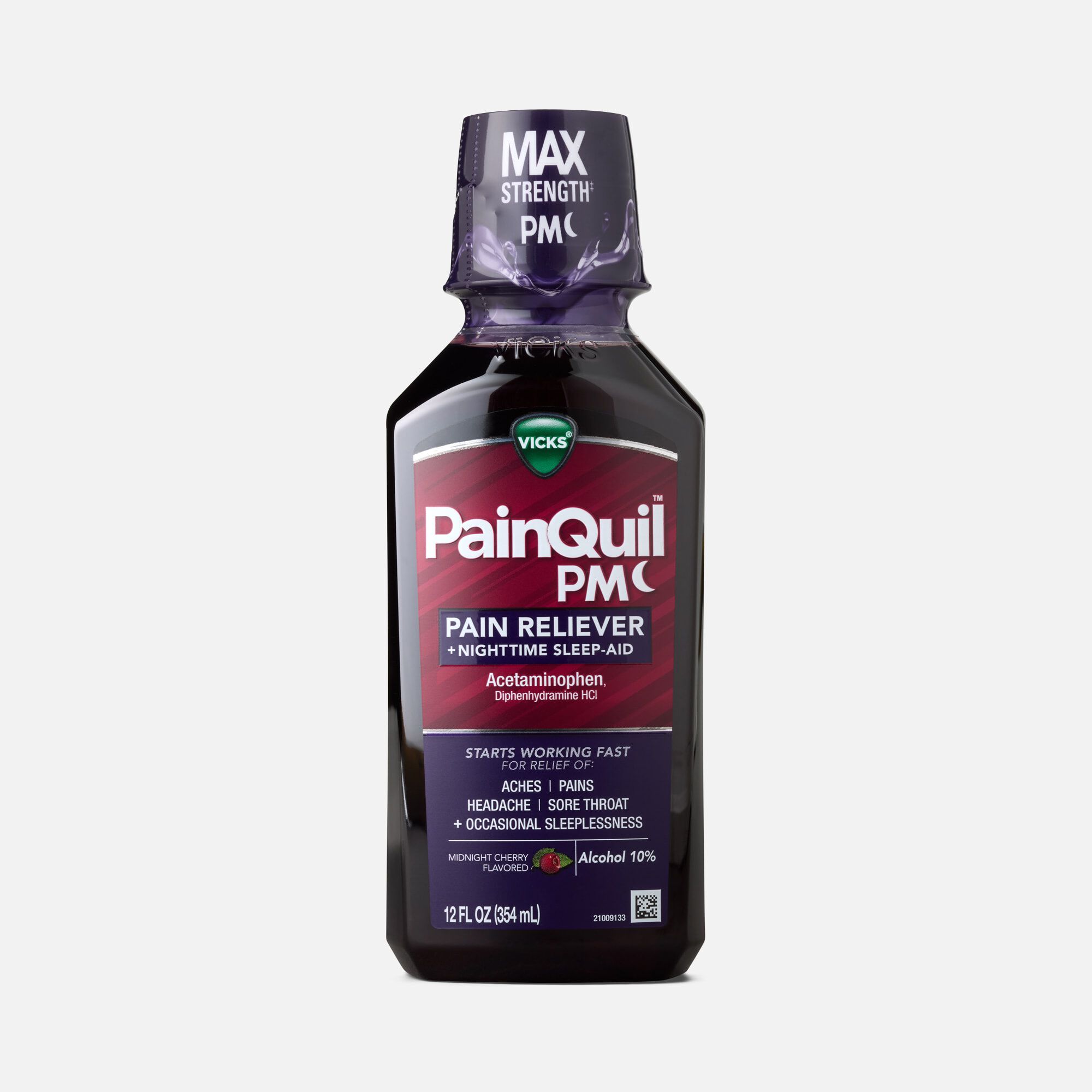Vicks PainQuil PM Pain Relief + Sleep Aid Liquid, Midnight Cherry, 12 oz., , large