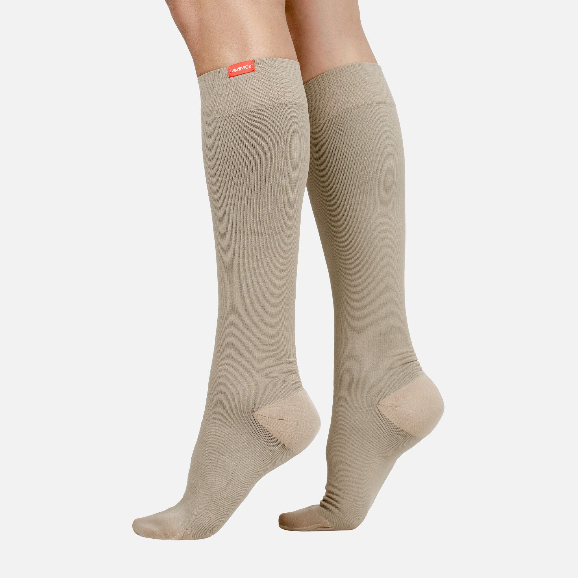 VIM & VIGR Solid Moisture-Wick Nylon Compression Socks, Cashew, 30-40 mmHg, , large