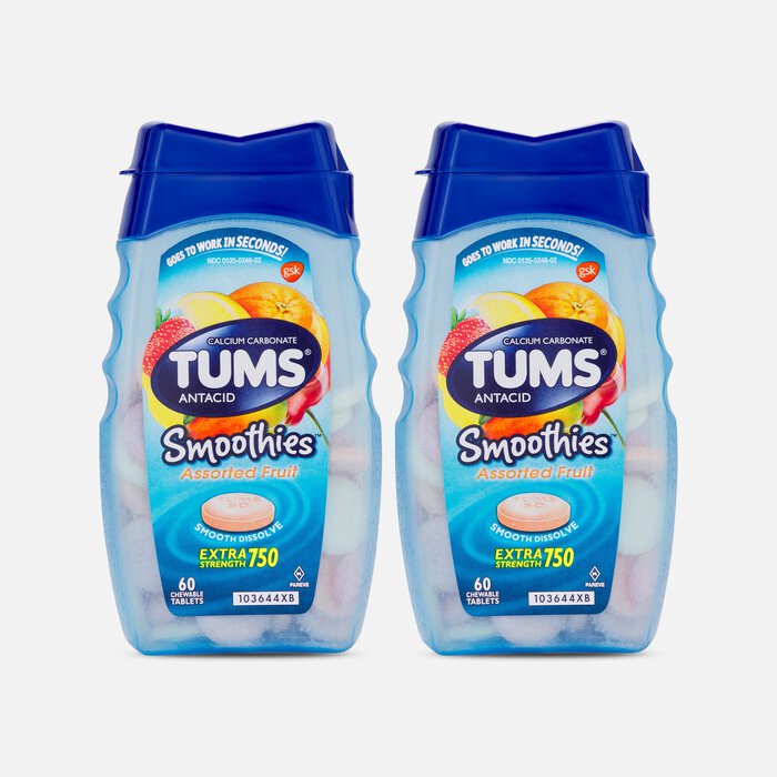 TUMS Smoothies Extra Strength Antacid Chewable Tablets, Assorted Fruit, 60 ct. (2-Pack), , large