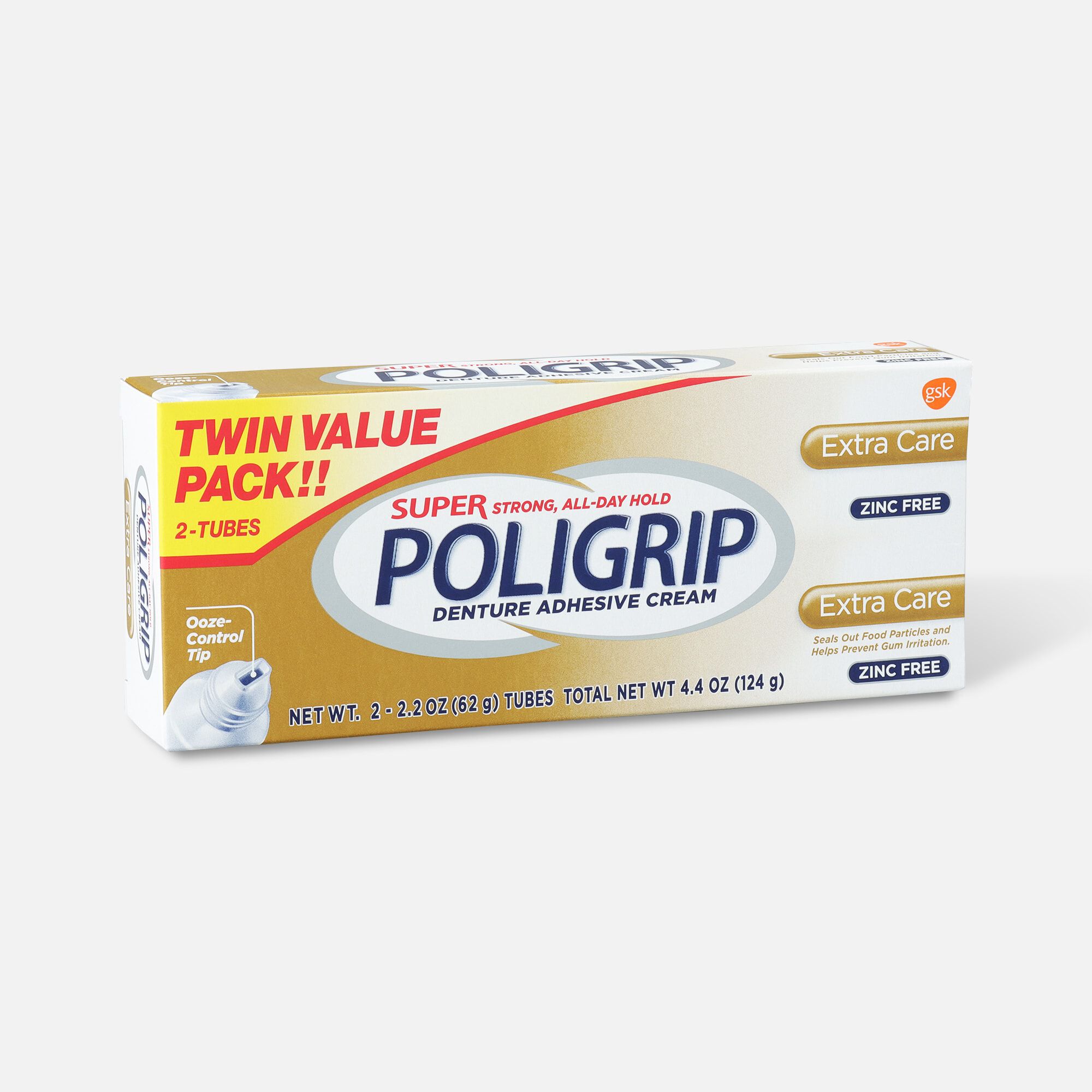 Super Poligrip Extra Care Zinc Free Denture Adhesive Cream - Twin Pack, , large