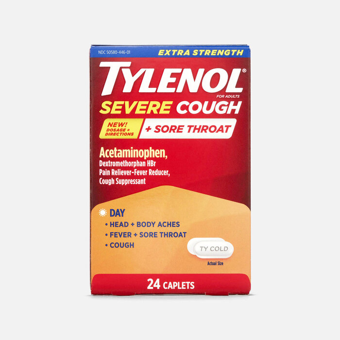 Tylenol Cold Extra-Strength Severe Cough + Sore Throat Day Caplets, 24 ct., , large