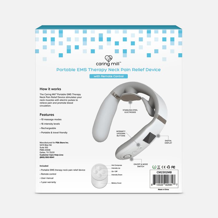 Caring Mill™ Cordless Portable Neck EMS Pain Relief Device with Heat Therapy, , large