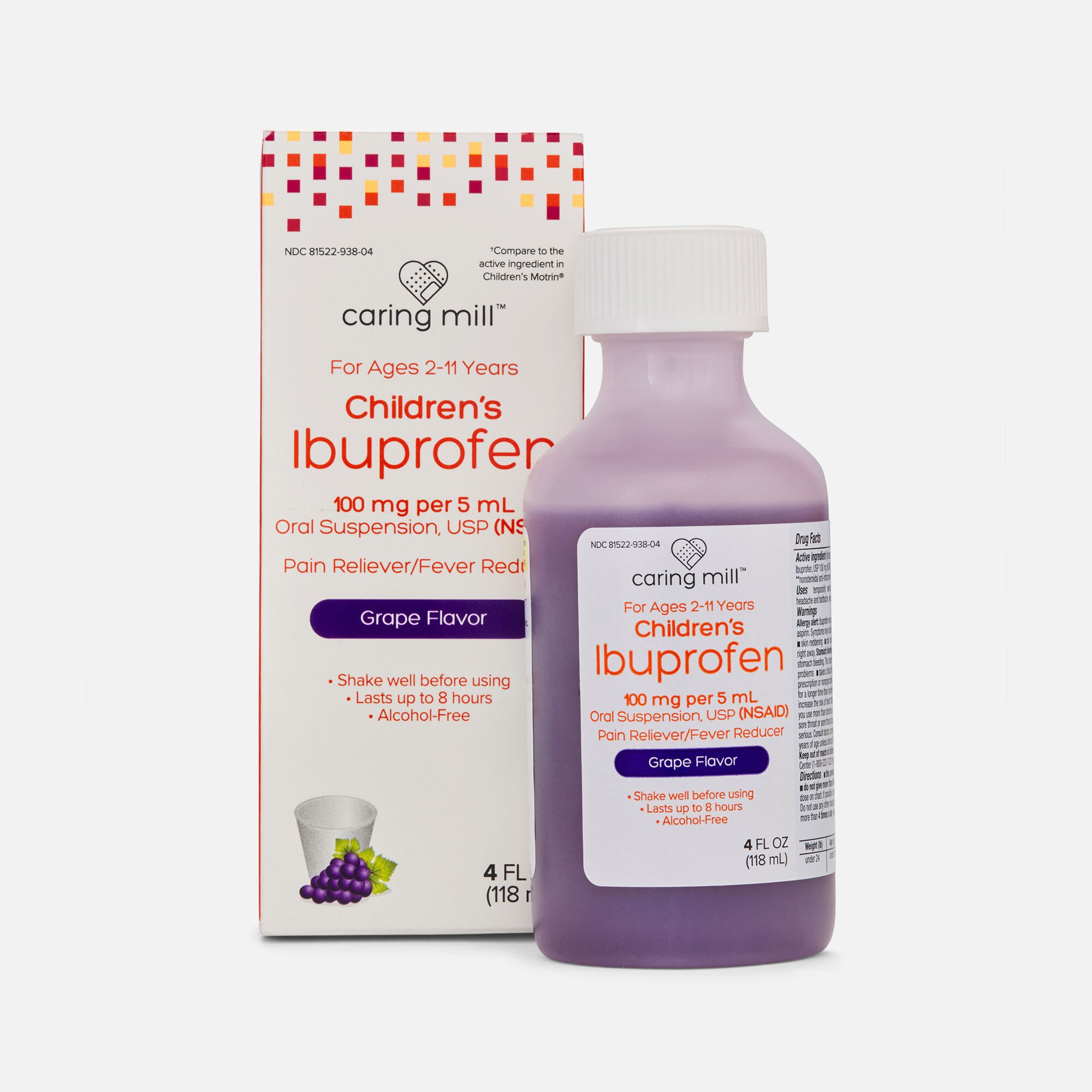 Caring Mill™ Children’s Ibuprofen Pain Reliever/Fever Reducer Liquid, Grape, 4 fl oz., , large
