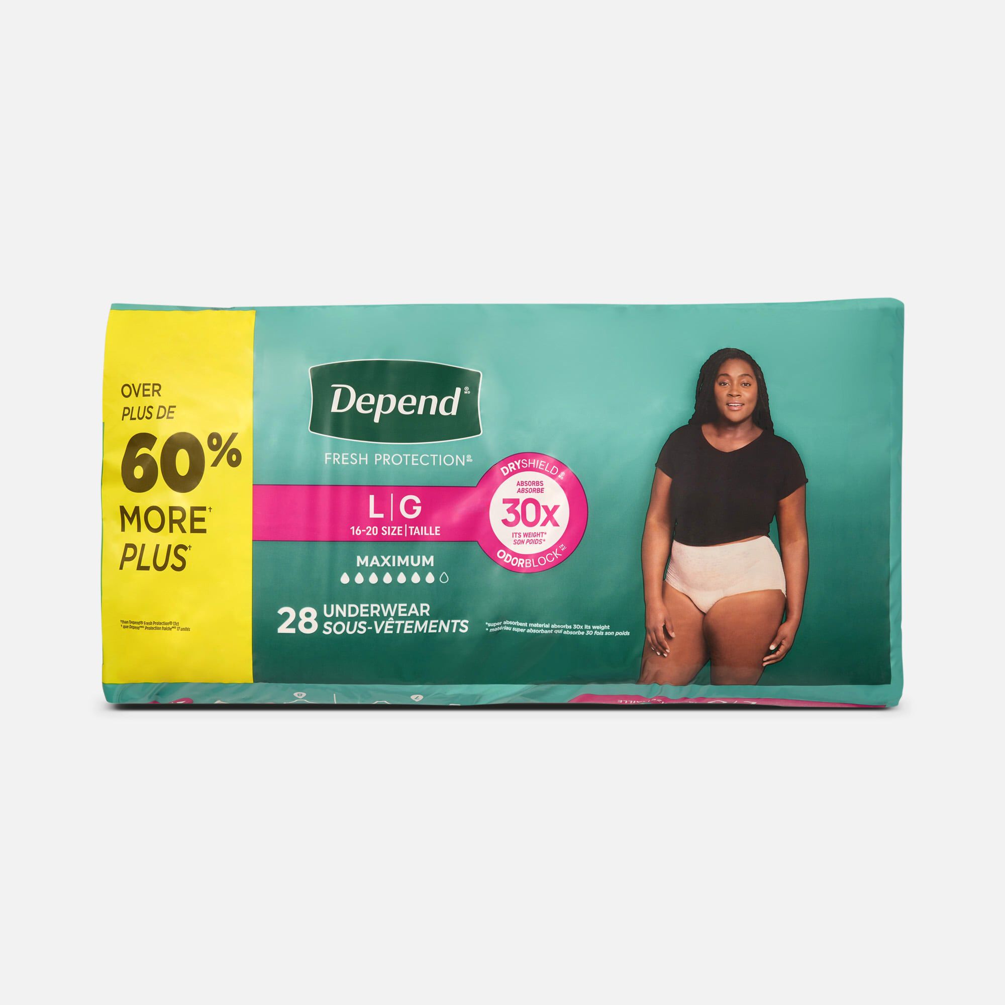 Depend Fresh Protection Adult Incontinence & Postpartum Bladder Leak Underwear for Women, Disposable, Maximum, Large, Blush, 28 ct., , large