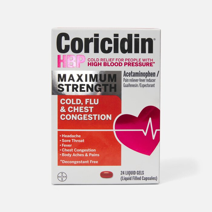Coricidin HBP Maximum Strength Cold, Cough & Flu Medicine, Liquid Gels, , large