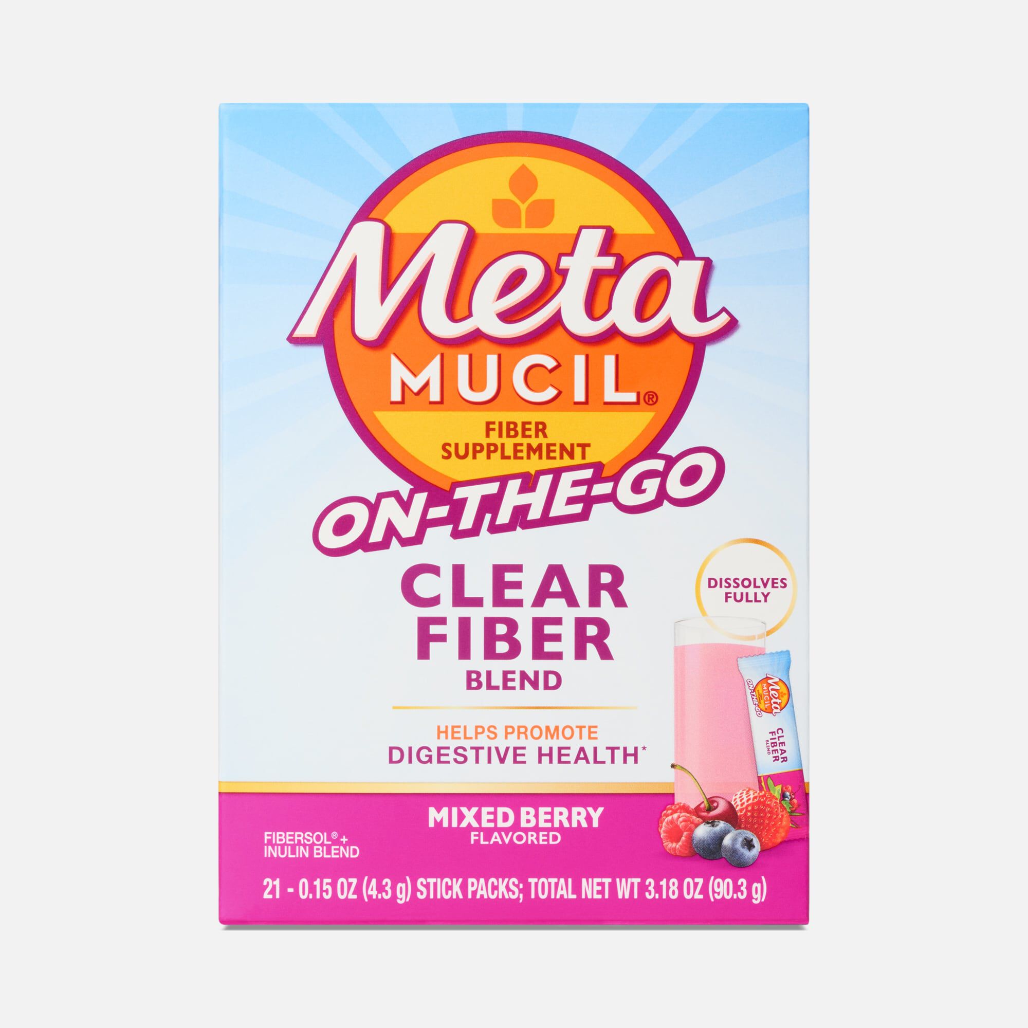 Metamucil® On-the-Go Clear Fiber Blend Stick Packs, Mixed Berry, 21 ct.