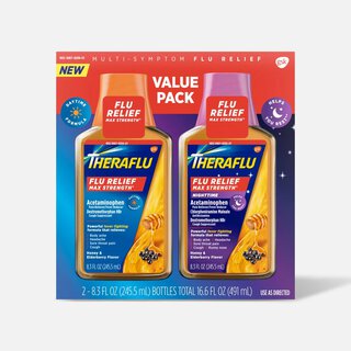 Theraflu Multi-Symptom Flu Relief Max Strength Day & Night Liquid, Honey Elderberry, 16.6 fl oz.