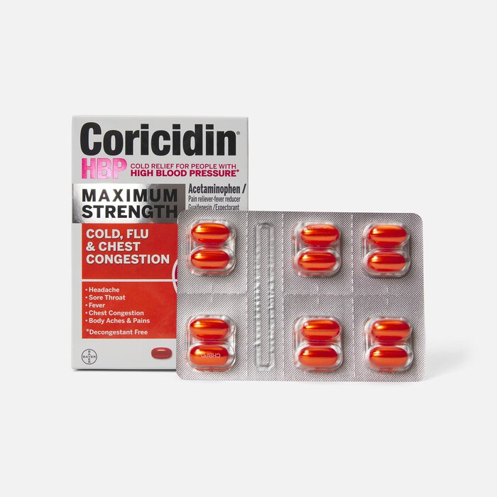 Coricidin HBP Maximum Strength Cold, Cough & Flu Medicine, Liquid Gels, , large
