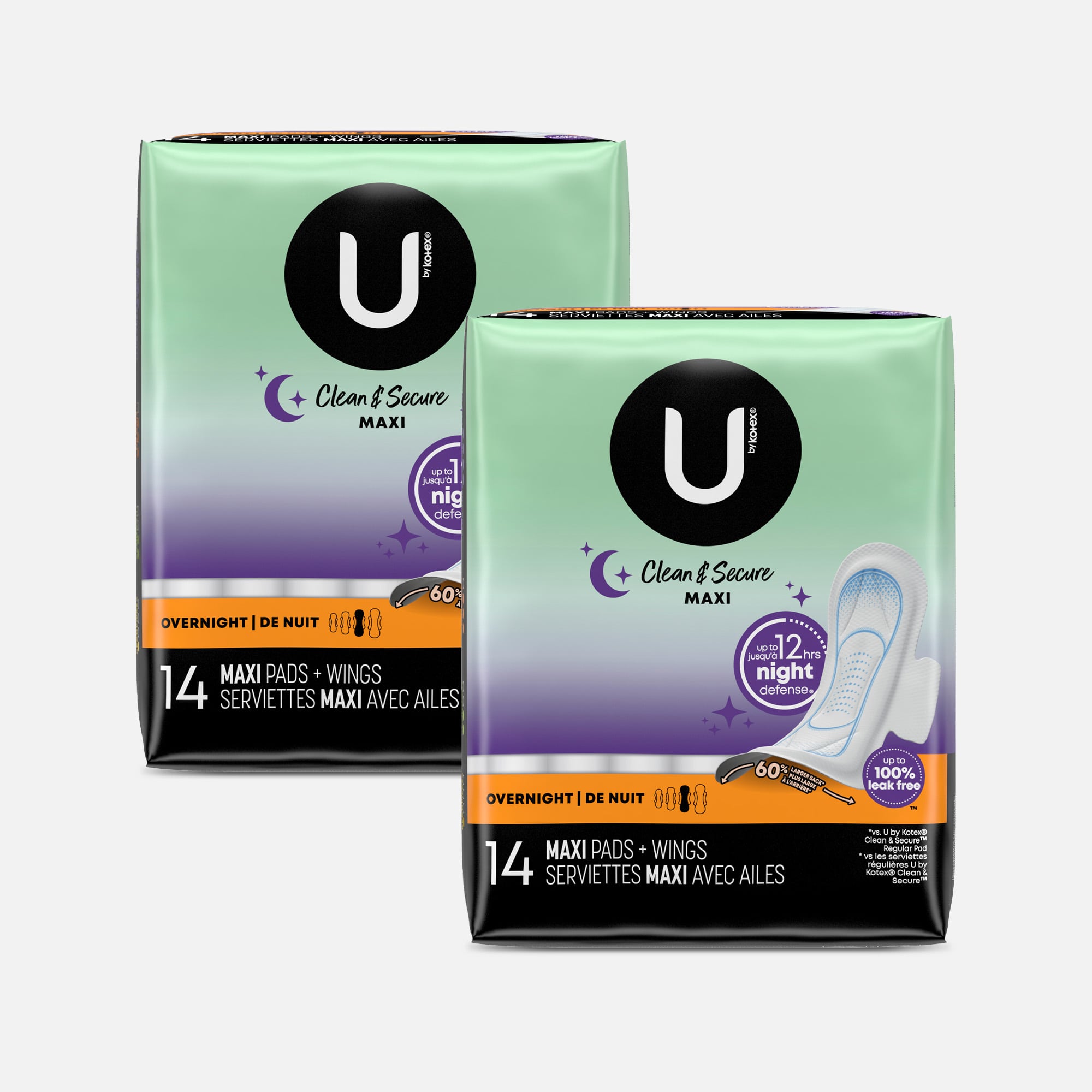 U by Kotex Security Maxi Pad with Wings, Overnight, Unscented, 14 ct. (2-Pack)
