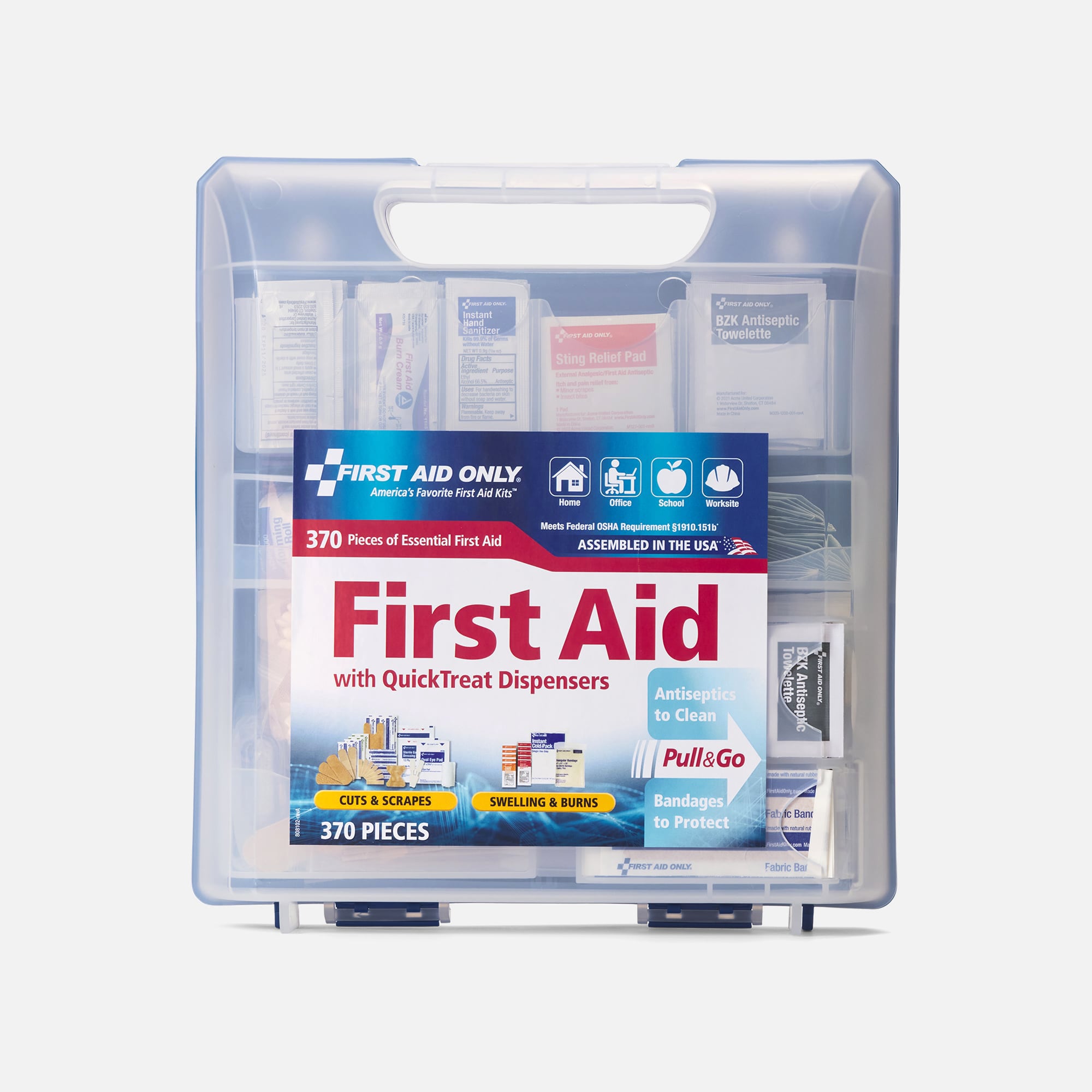 First Aid Only QuickTreat Dispenser Plastic First Aid Kit, 370 pc.