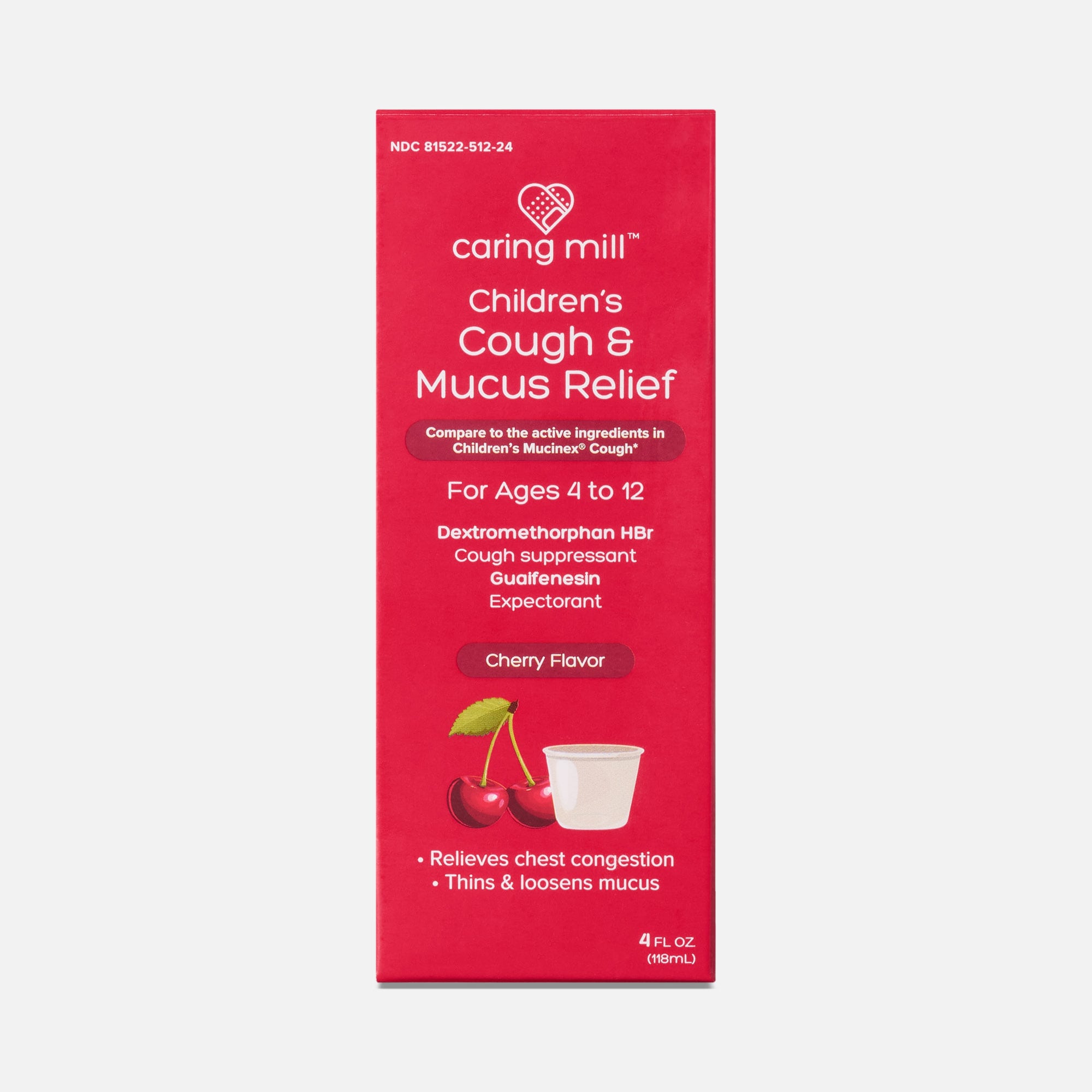 Caring Mill™ Children's Mucus Relief Multi-Symptom Cold, Cherry Flavor, 4 oz.