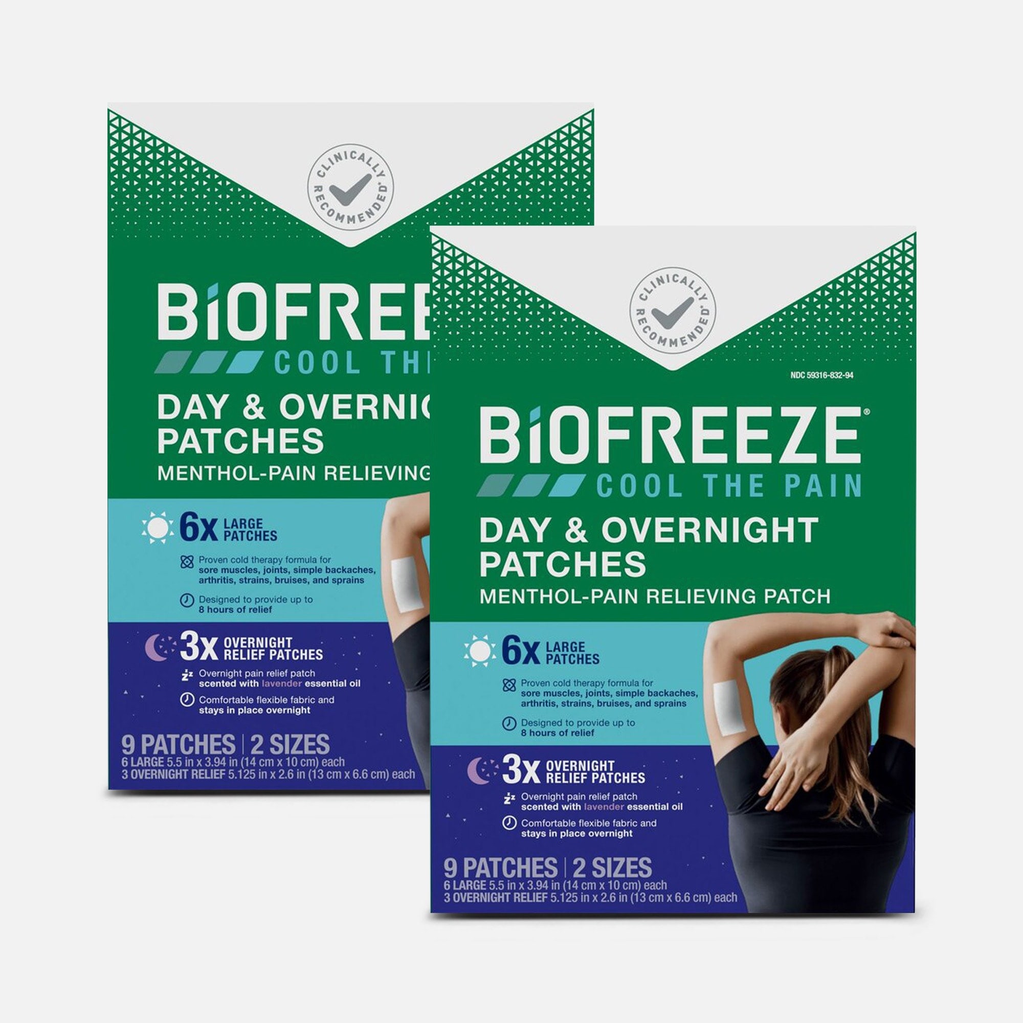 Biofreeze Day & Overnight Pain Relief Patches, 9 ct. (2-Pack)