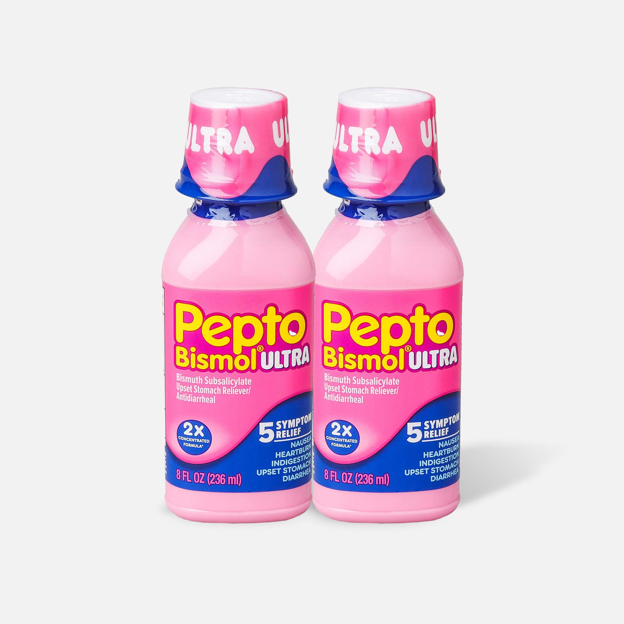 Pepto Bismol Ultra 5 Symptom Stomach Relief Liquid, Original, 12 oz. (2-Pack)