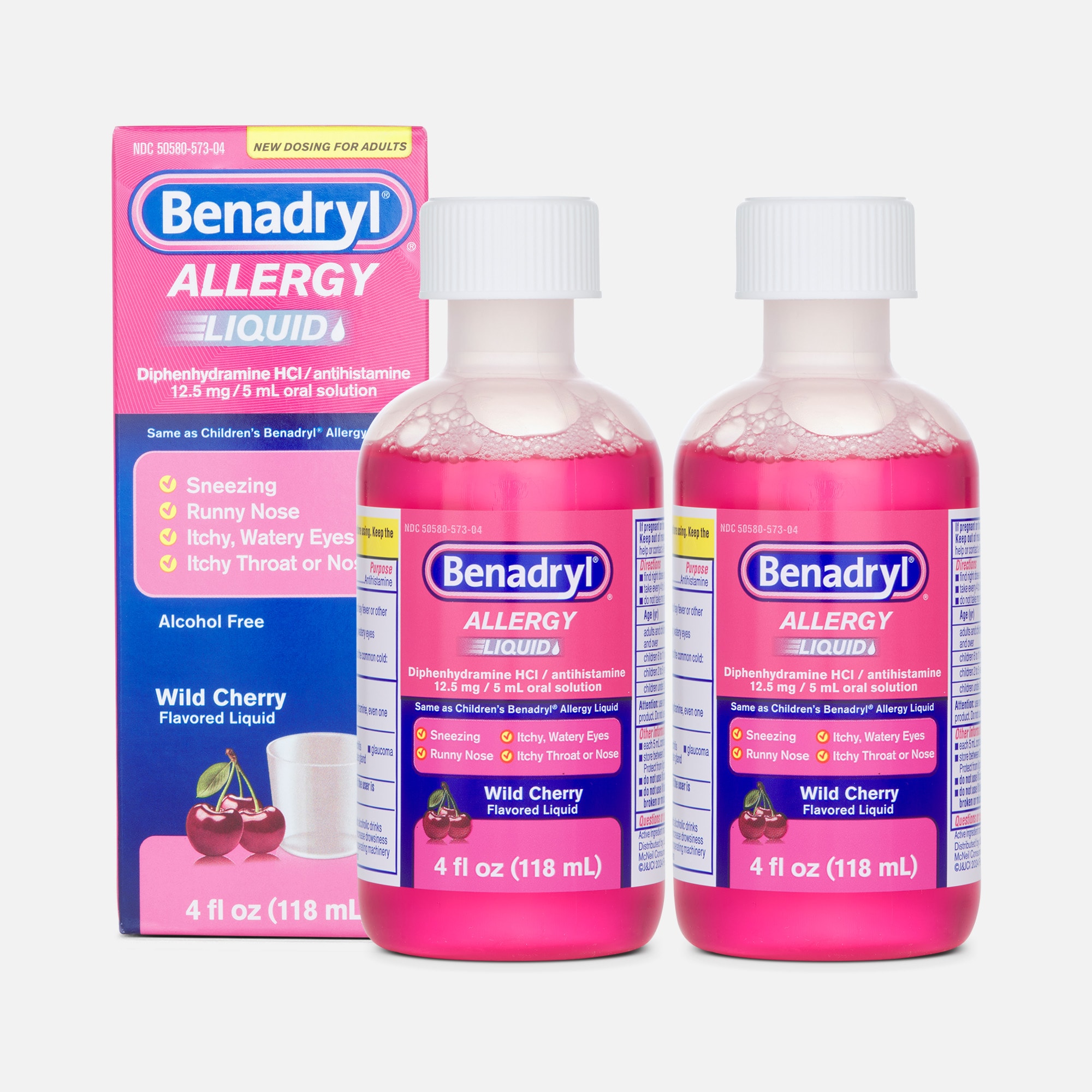 Benadryl Allergy Relief Oral Solution, Wild Cherry, 4 fl oz. (2-Pack)