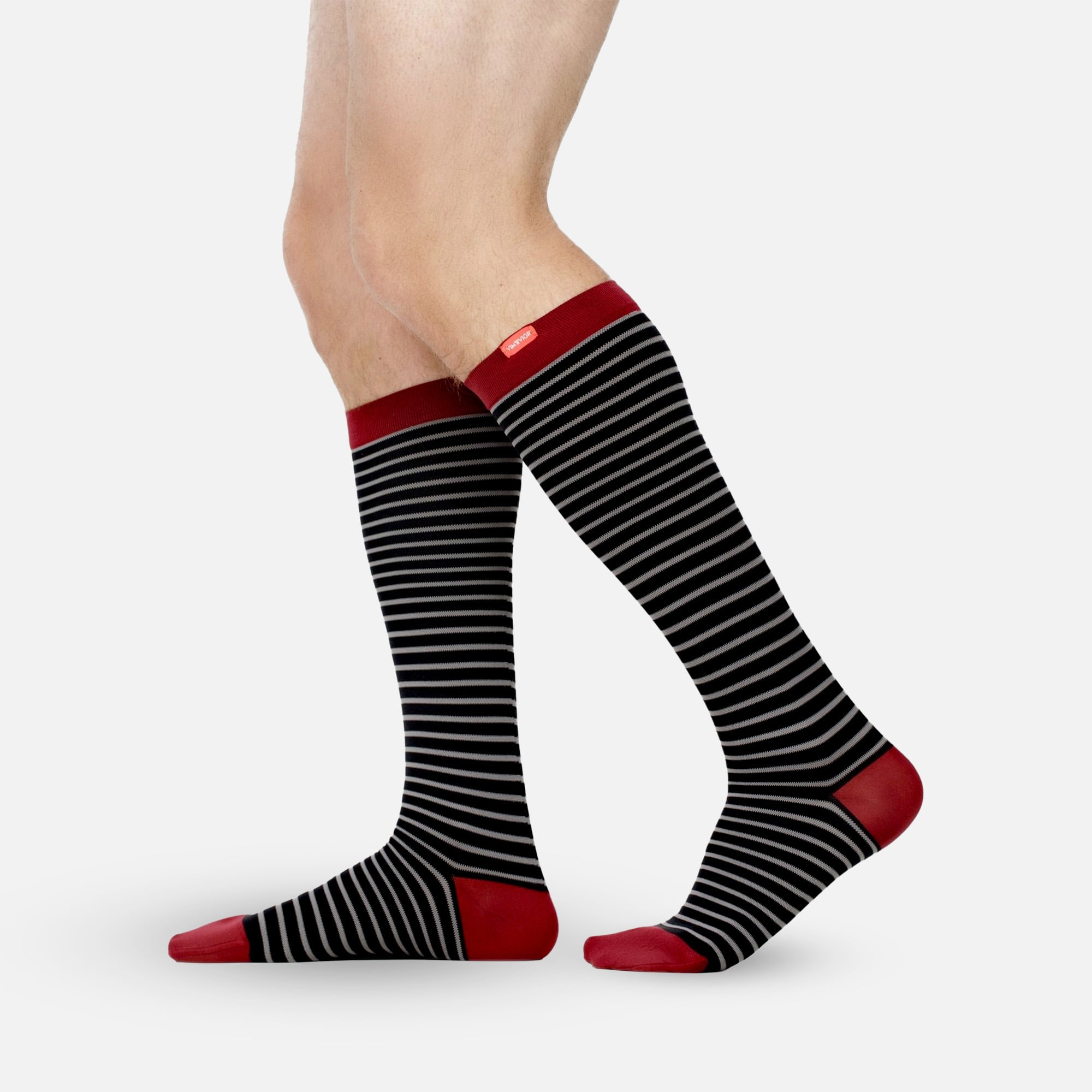VIM & VIGR Nylon Compression Socks, Little Stripe Black & Gray, Wide Calf L/XL, 30-40 mmHg