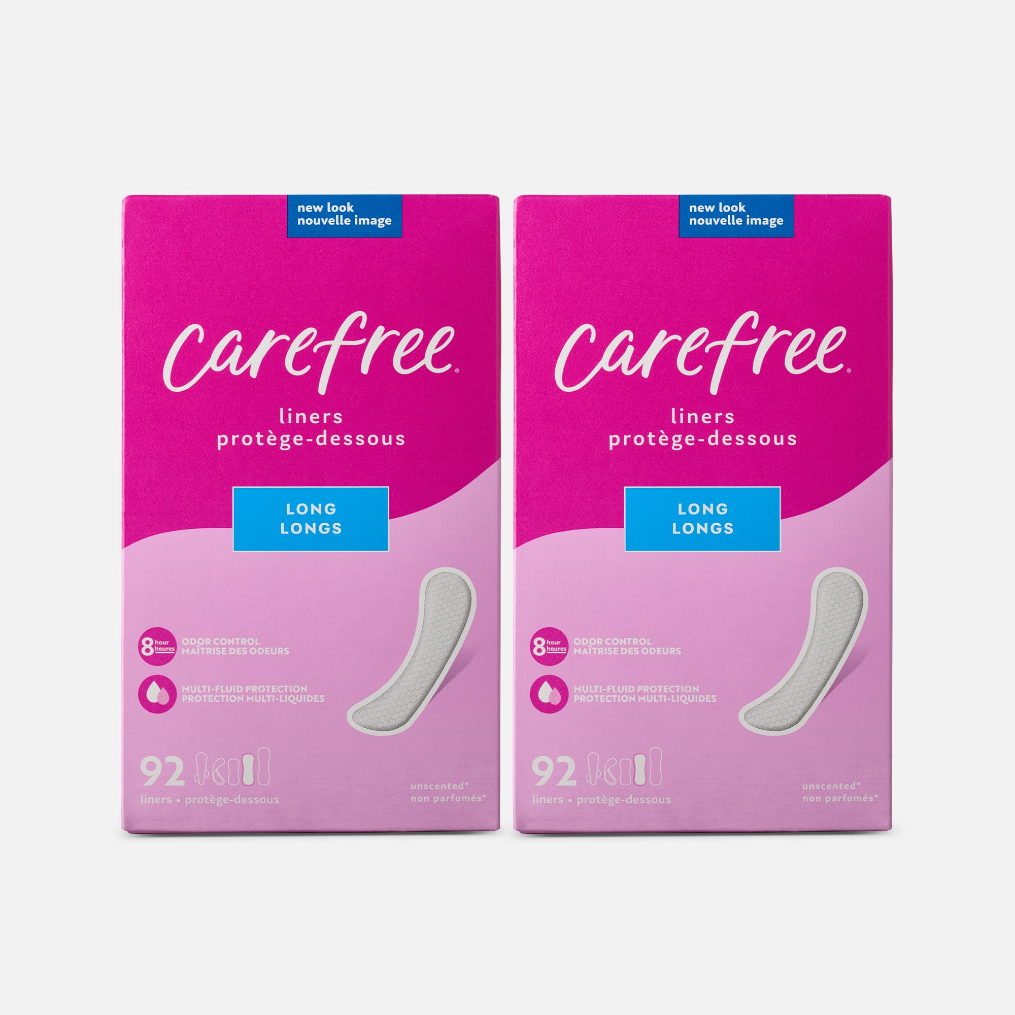 Carefree Acti-Fresh Long Pantiliners, Unscented, 92 ct. (2-Pack)