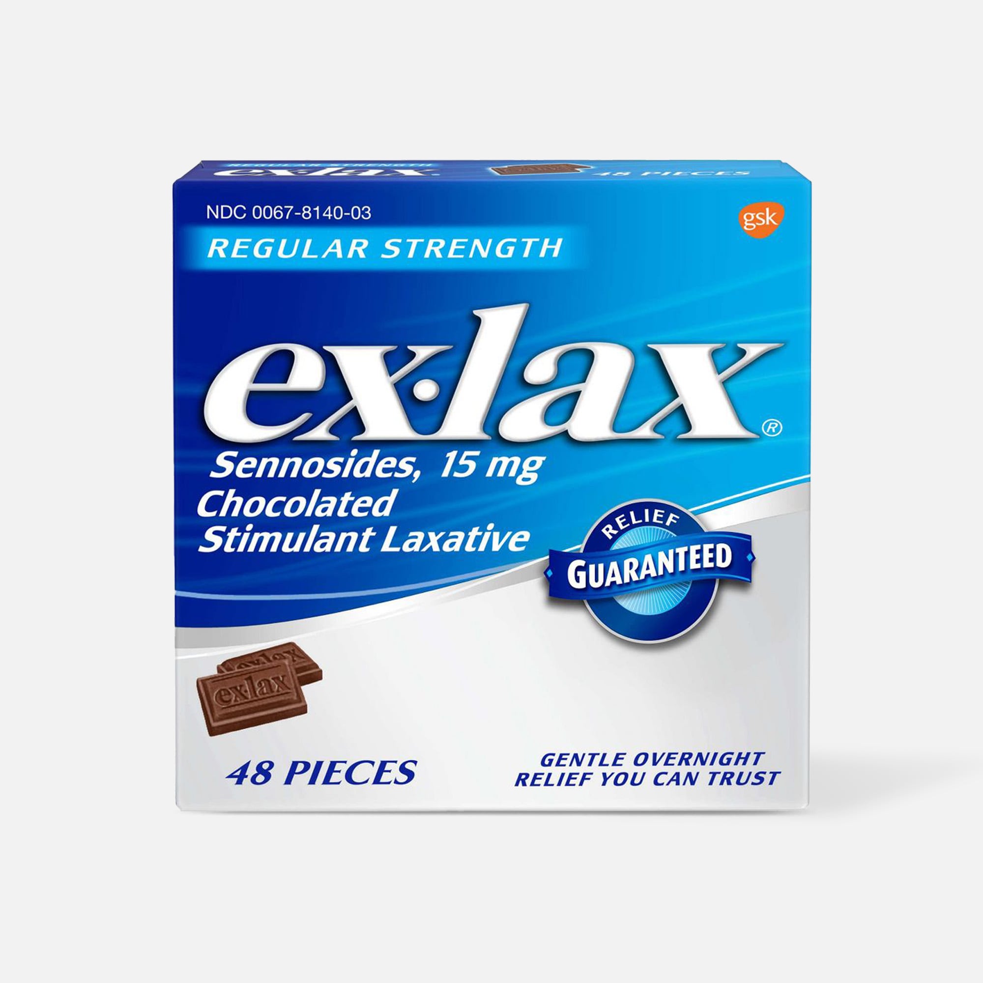 Ex-Lax Regular Strength Sennosides, 15 mg, Stimulant Laxative Chocolated Pieces For Gentle Overnight Relief, 48 ct.