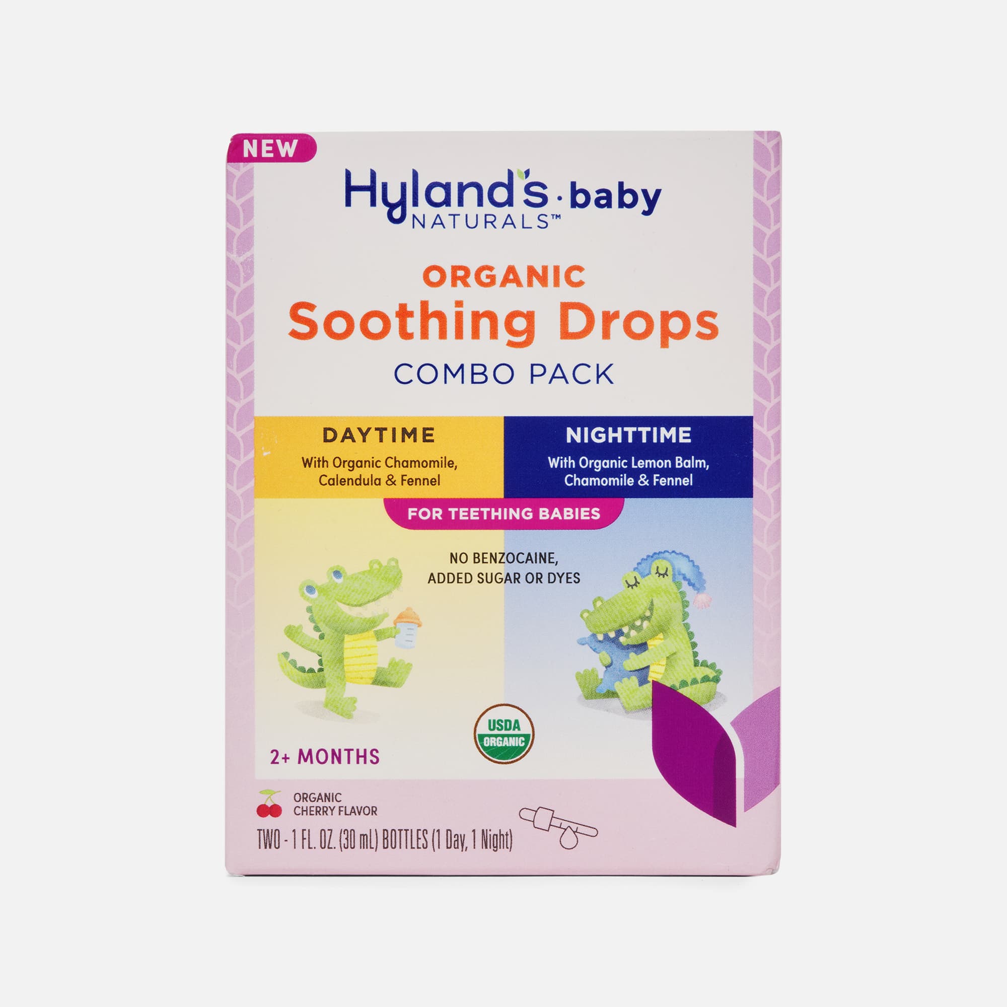 Hyland's Baby Organic Soothing Drops Day & Night Combo Pack, Cherry, Two 1 oz. Bottles