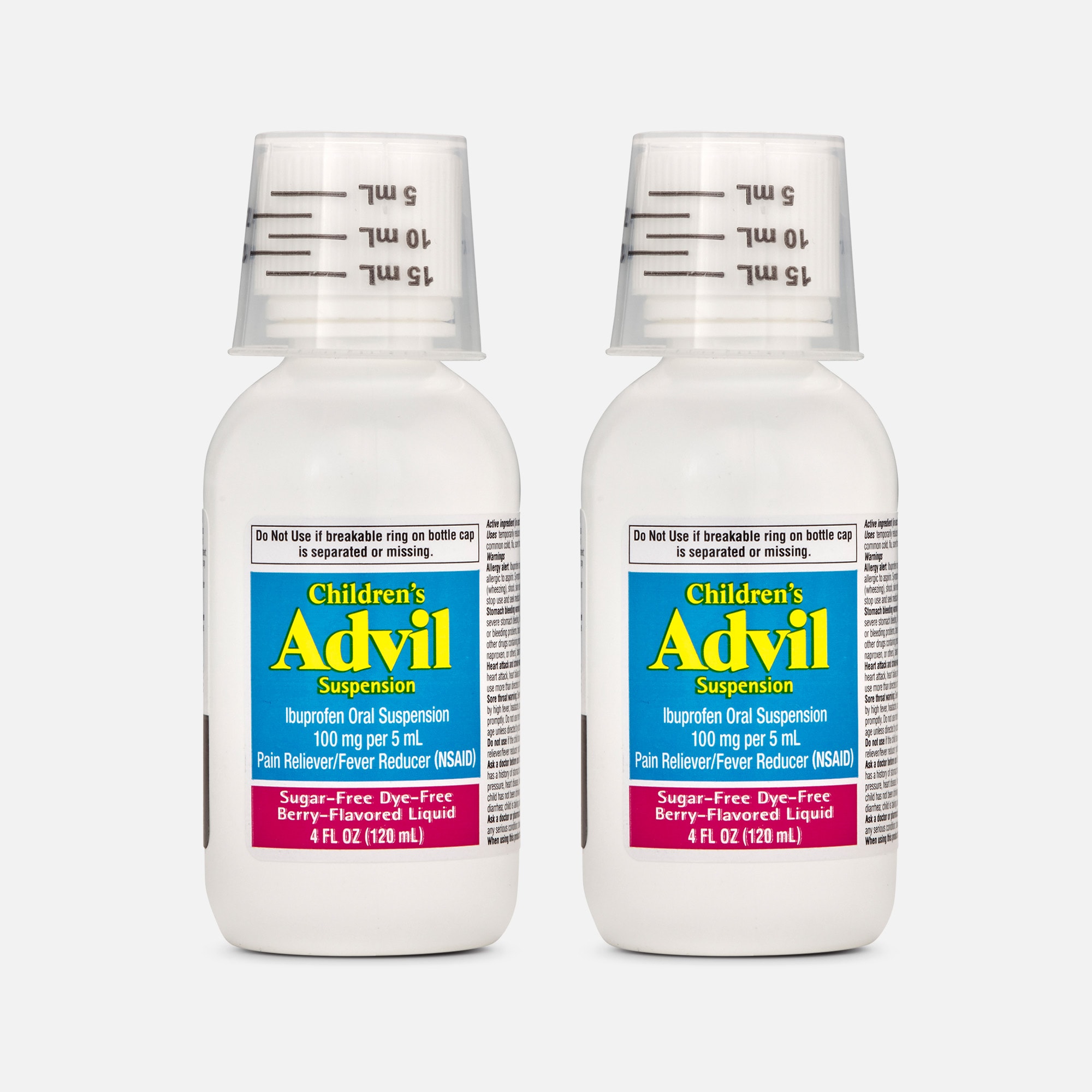 Children's Advil Pain Reliever and Fever Reducer, Sugar Free and Dye Free Ibuprofen Oral Suspension, Berry Flavored, 4 fl oz. (2-Pack)