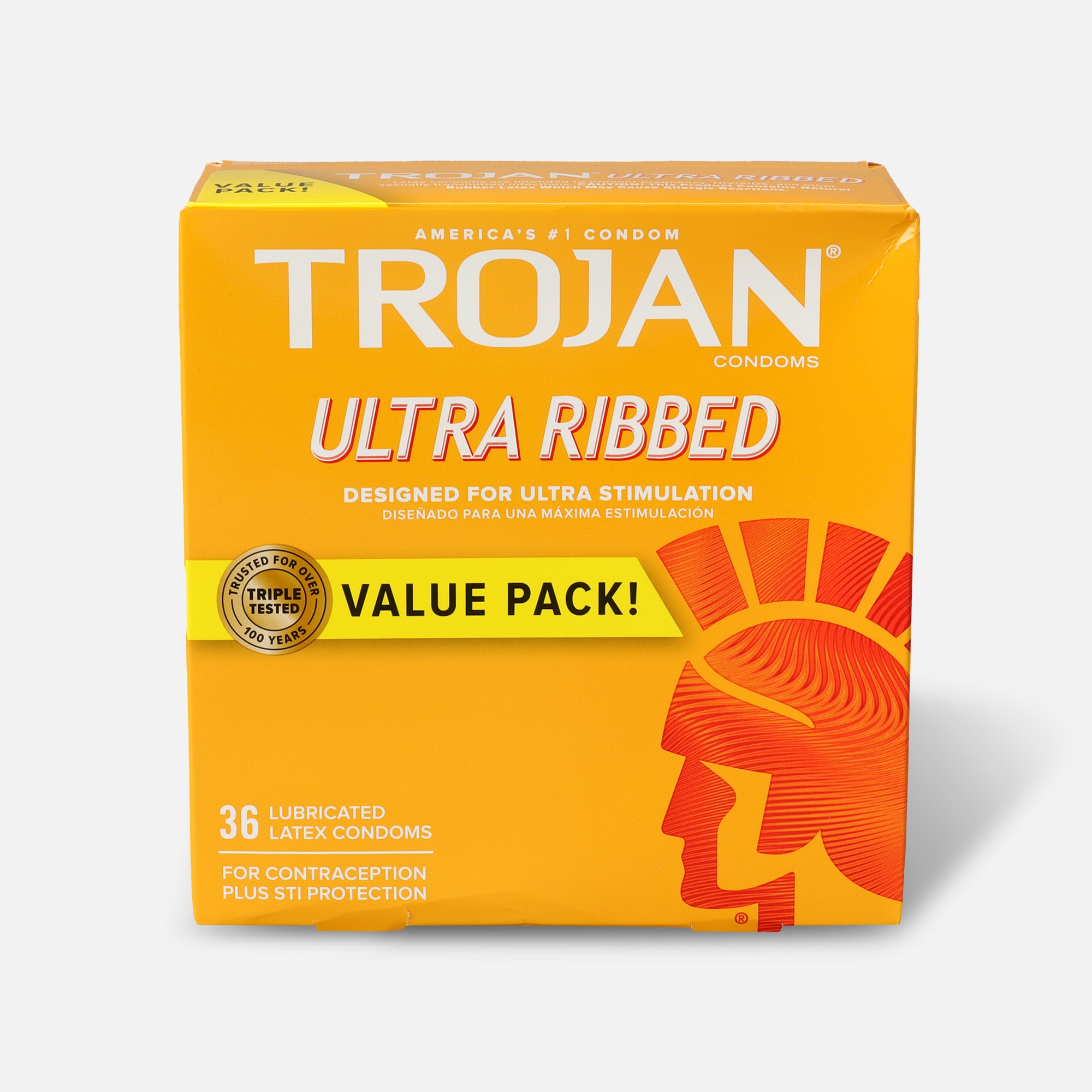 Trojan Ultra Ribbed Lubricated Latex Condoms, 36 ct.