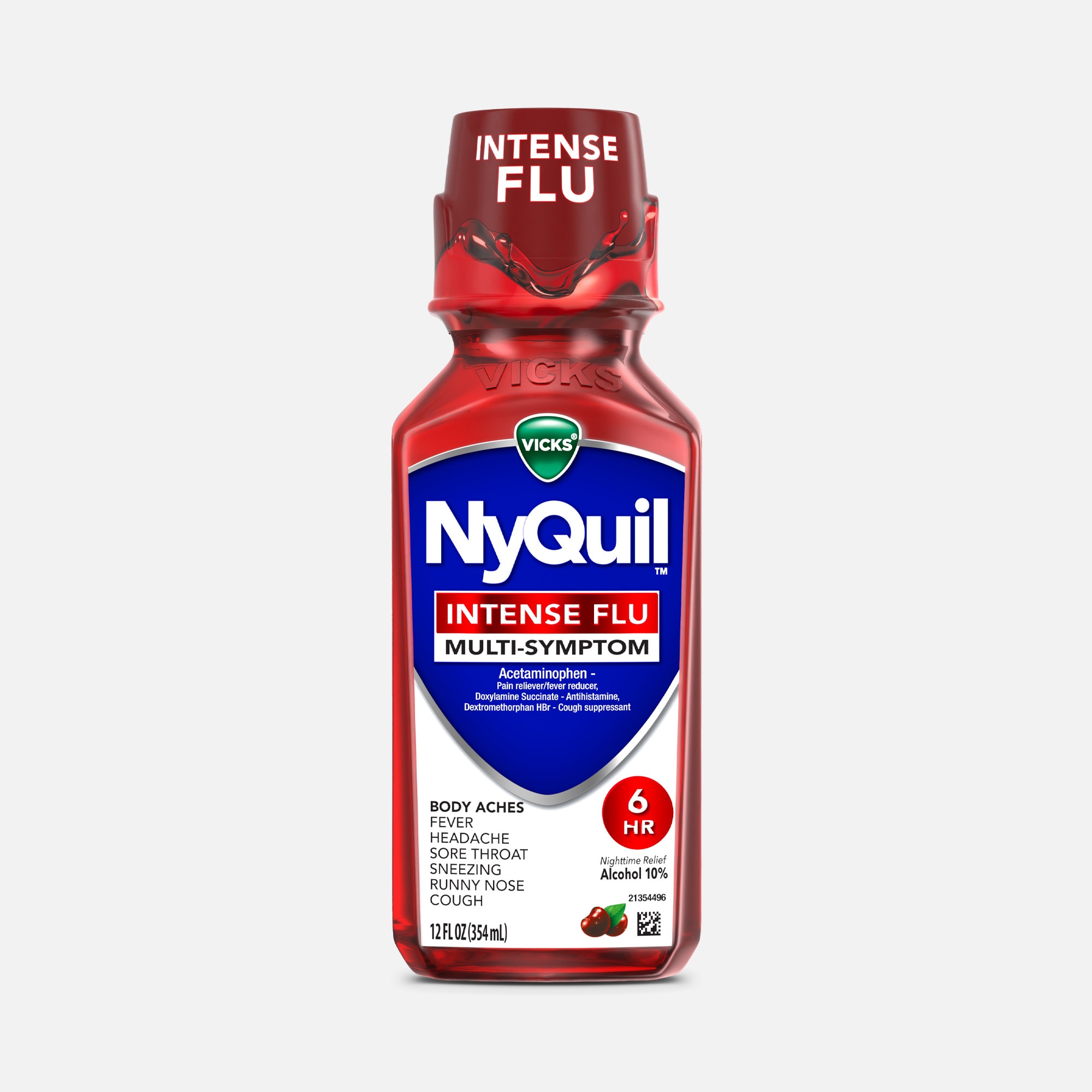 Vicks® NyQuil™ Intense Flu Liquid, Nighttime Flu Medicine, Cherry, 12 fl oz.
