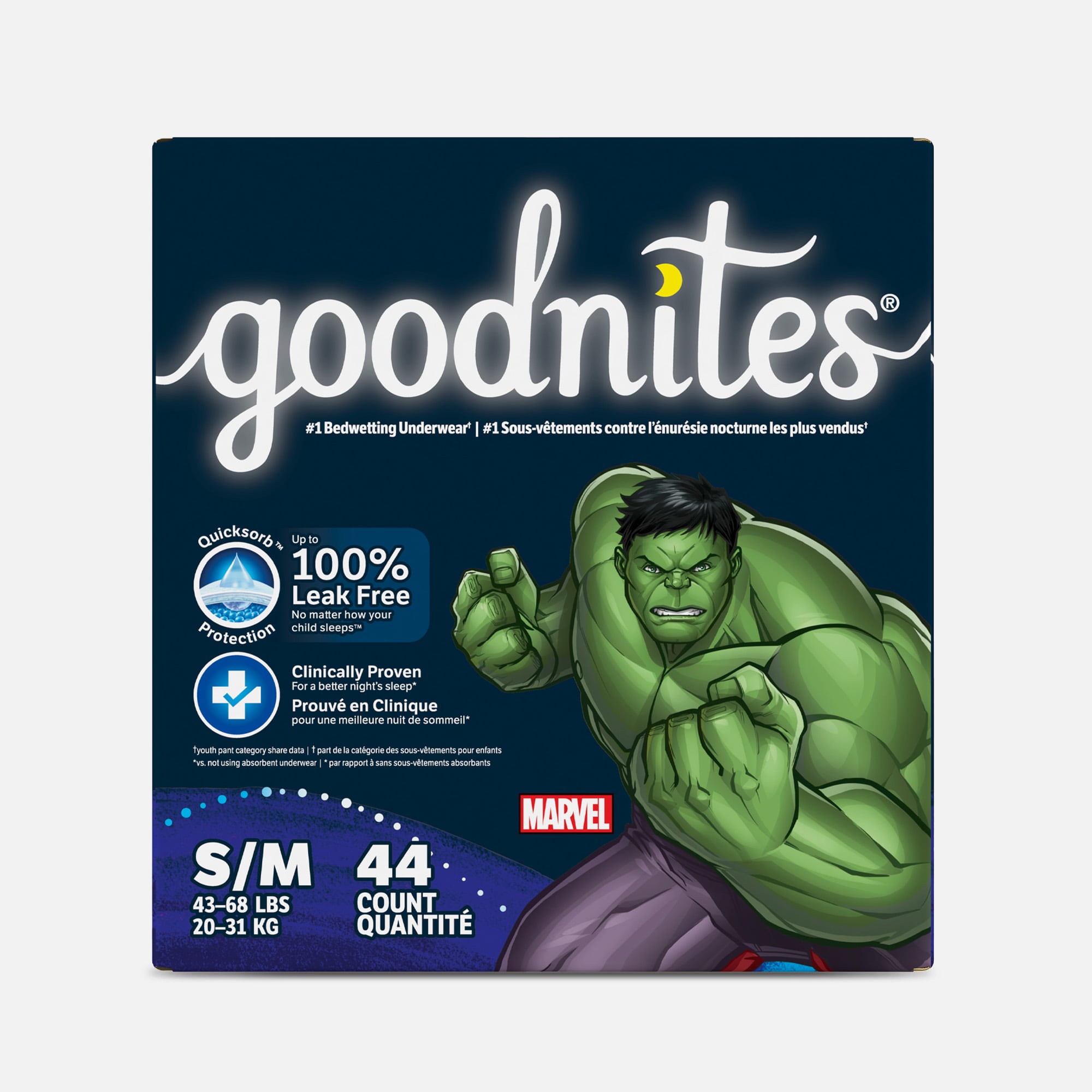 Goodnites Boys' Nighttime Bedwetting Underwear, Size S/M (43-68 lbs), 44 ct.