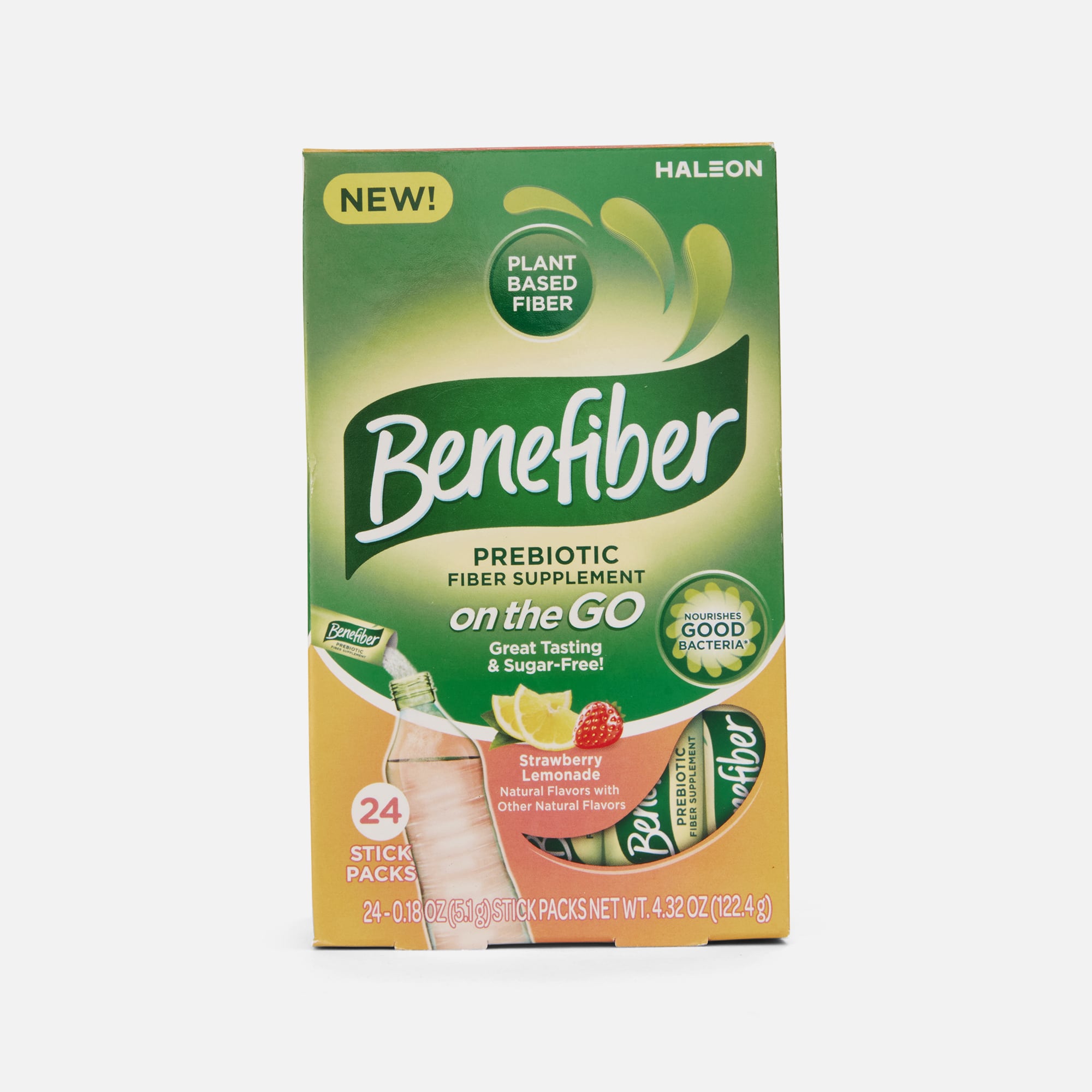 Benefiber On The Go Prebiotic Daily Fiber Supplement Powder Sticks, Strawberry Lemonade, 24 ct.