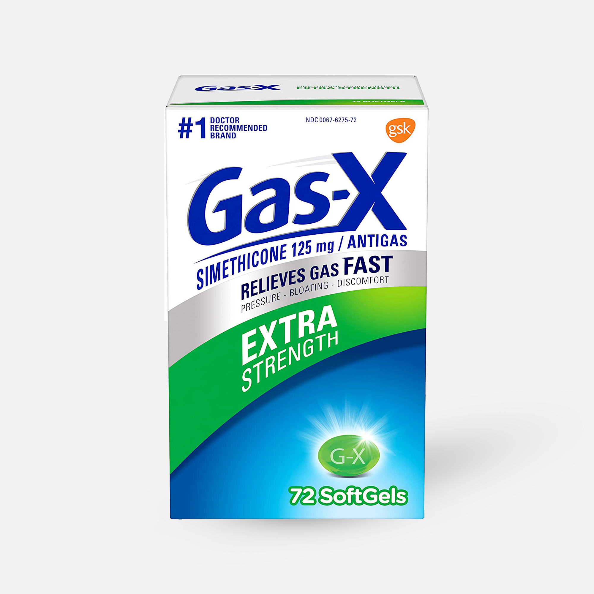 Gas-X Extra Strength Softgel, 125 mg, For Fast Relief From Gas, Bloating & Discomfort, 72 ct.