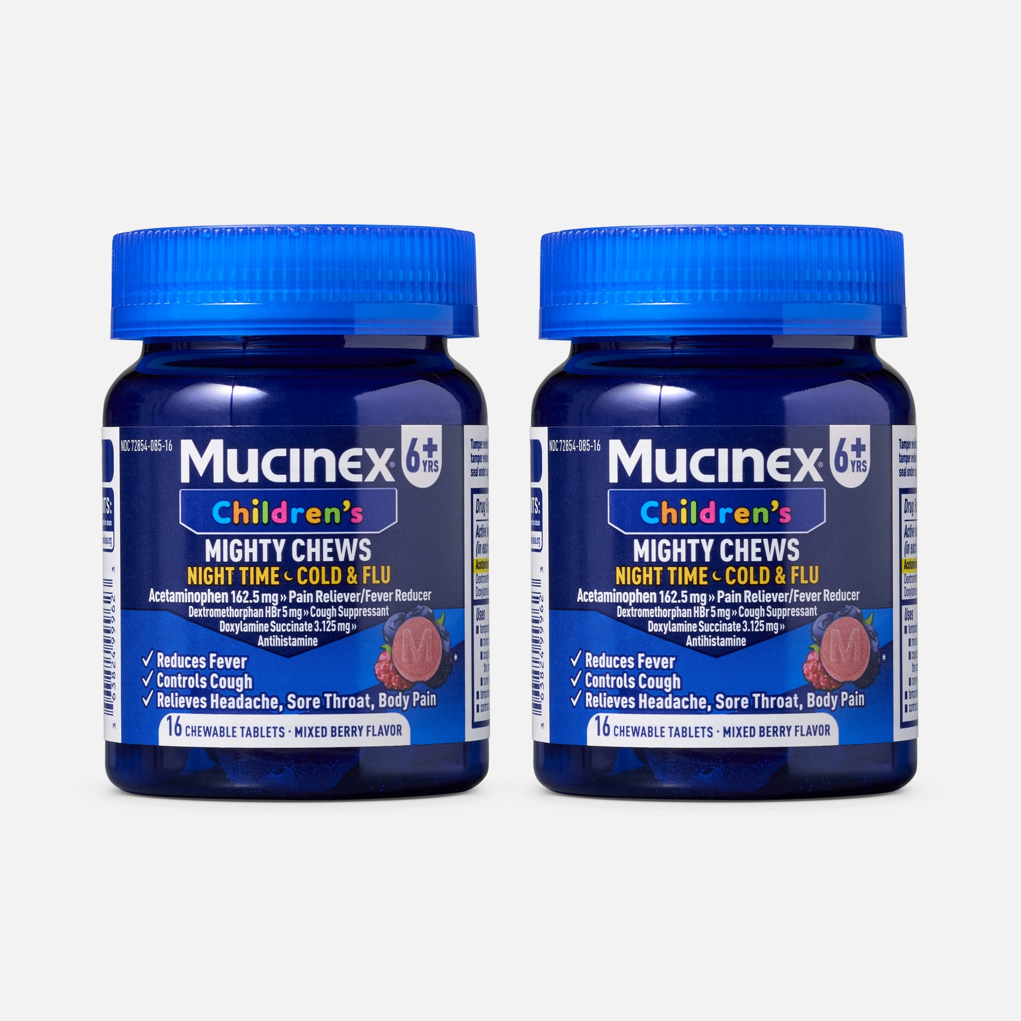 Mucinex Children's Mighty Chews Nighttime Cold & Flu, Mixed Berry, 16 ct. (2-Pack)
