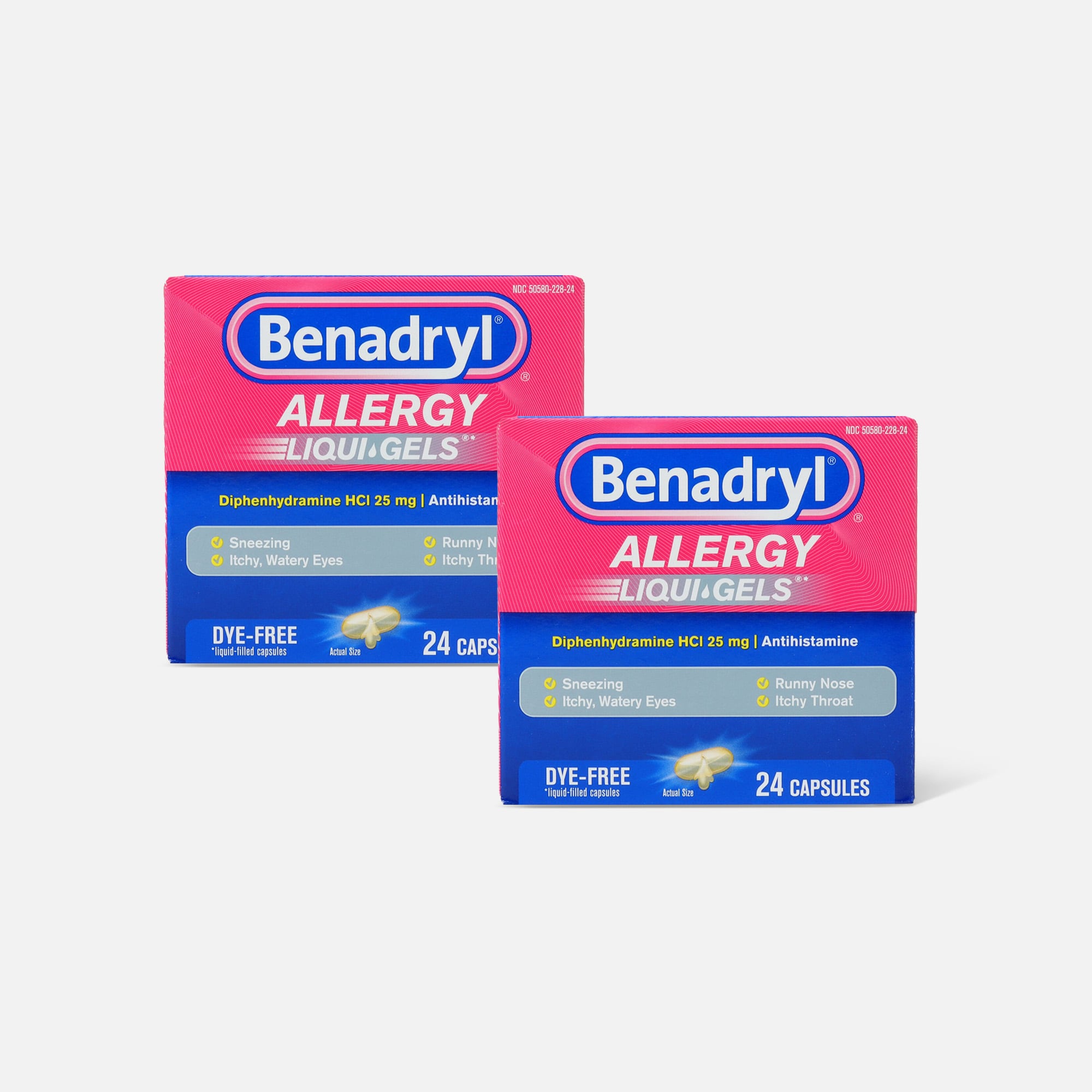 Benadryl Dye-Free Allergy Relief, Liqui-gels, 24 capsules (2-Pack)