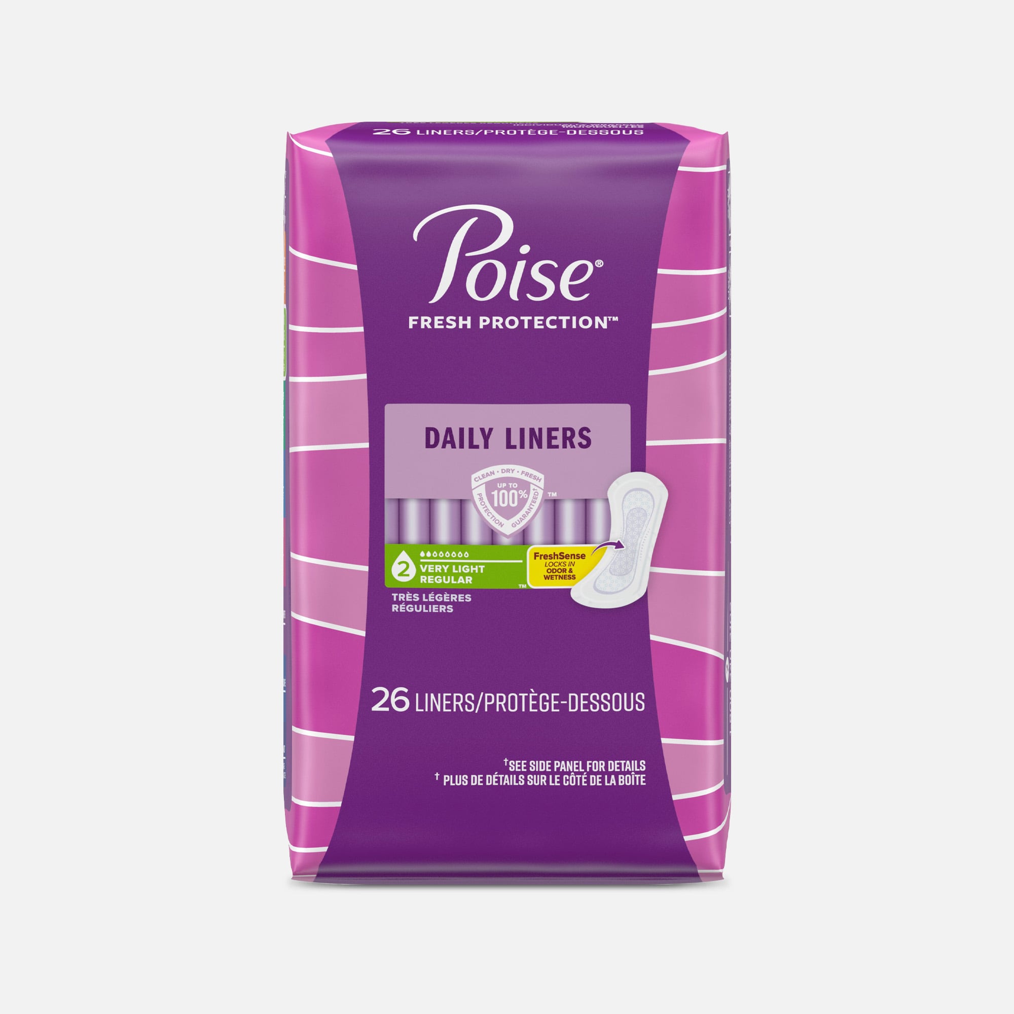 Poise Daily Liners, Incontinence Panty Liners, 2 Drop Very Light Absorbency, Regular Length, 26 ct.