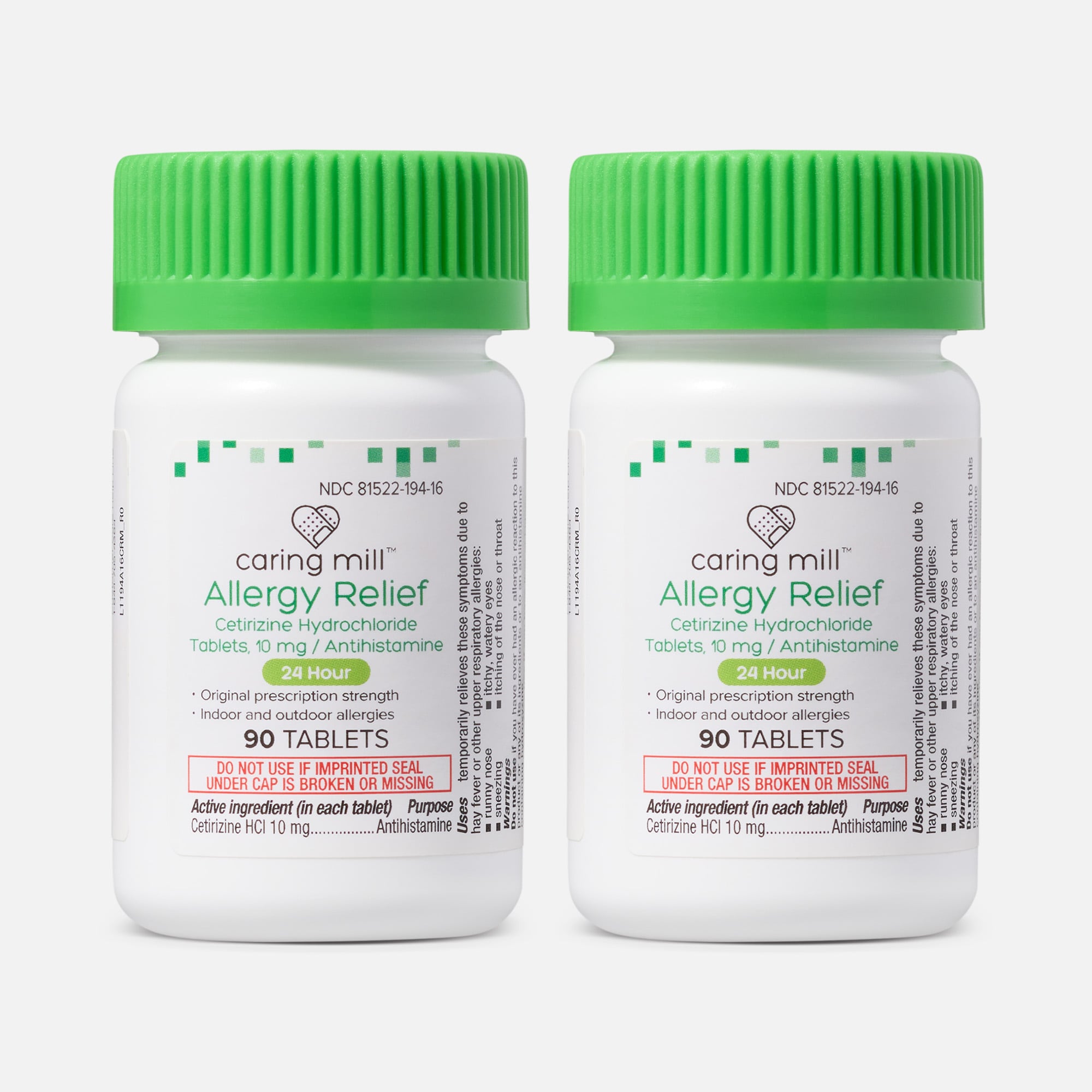 Caring Mill™ 24-Hour Allergy Relief Cetirizine Hydrochloride Tablets, 10mg (2-Pack)