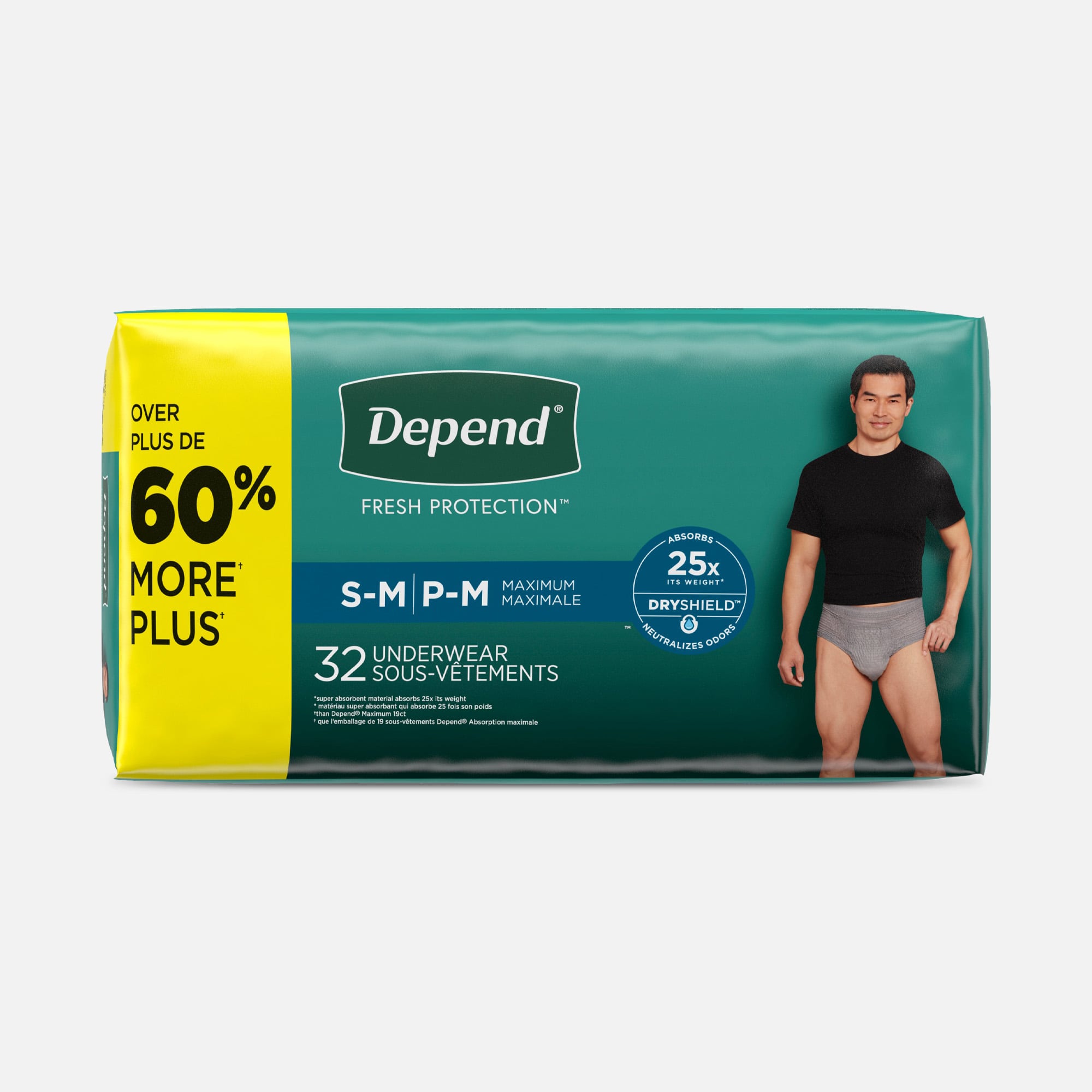 Depend Fresh Protection Adult Incontinence Underwear for Men, Disposable, Maximum, Small/Medium, Grey, 32 ct.