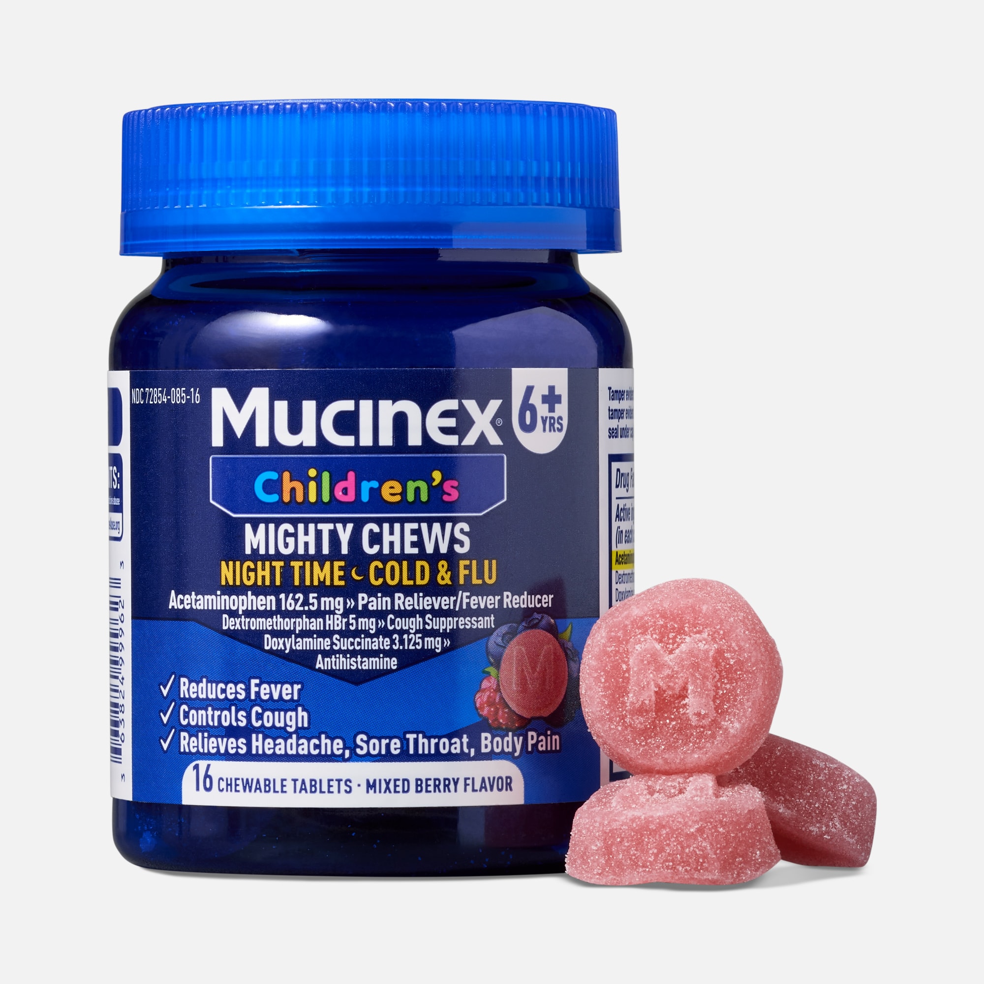 Mucinex Children's Mighty Chews Nighttime Cold & Flu, Mixed Berry, 16 ct.