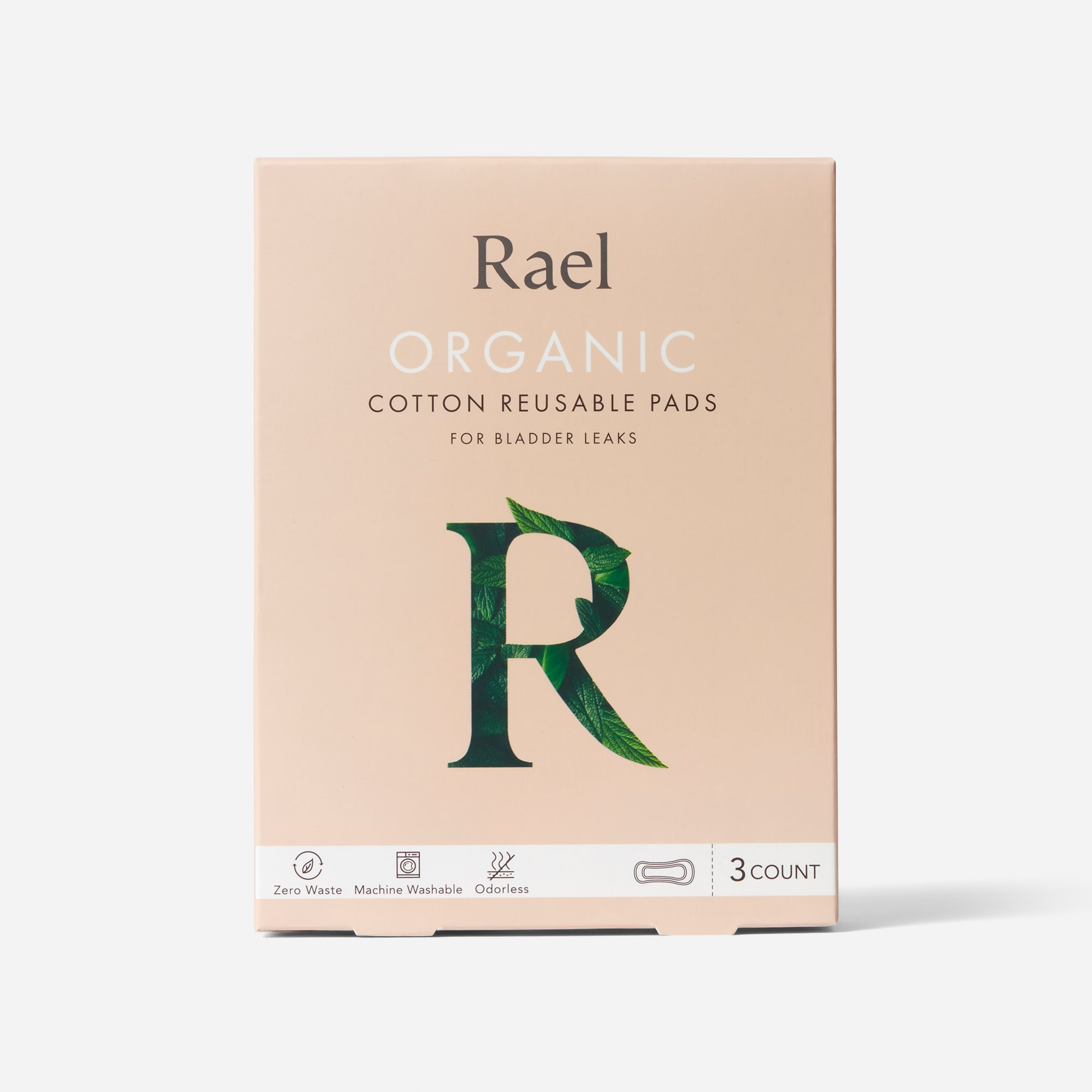 Rael Organic Cotton Reusable Pads for Bladder Leaks, Regular/Nude, 3 ct.