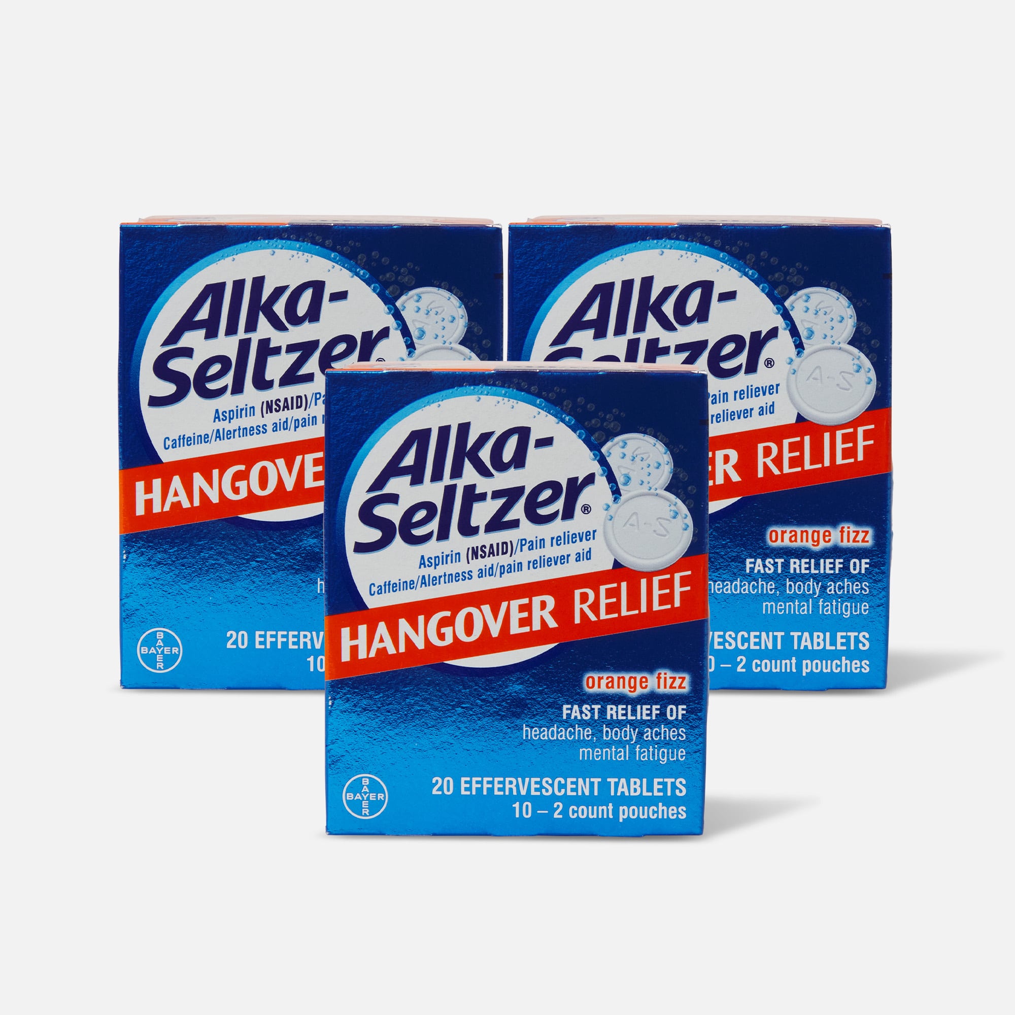 Alka-Seltzer Hangover Relief Effervescent Tablets Formulated for Fast Relief of Headaches, Body Aches and Mental Fatigue, 20 ct. (3-Pack)