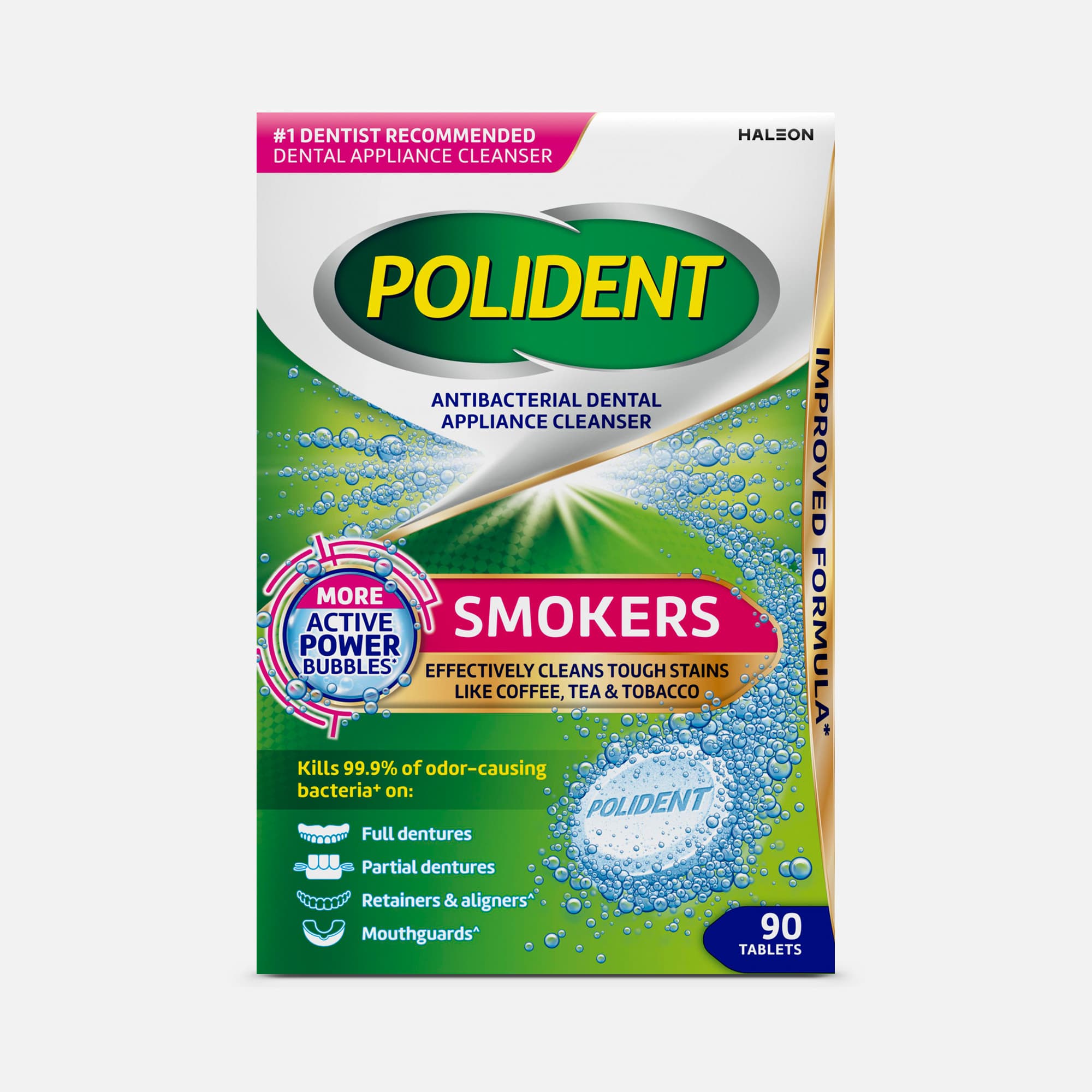 Polident Smokers Antibacterial Dental Appliance Cleanser Tablets, 90 ct.
