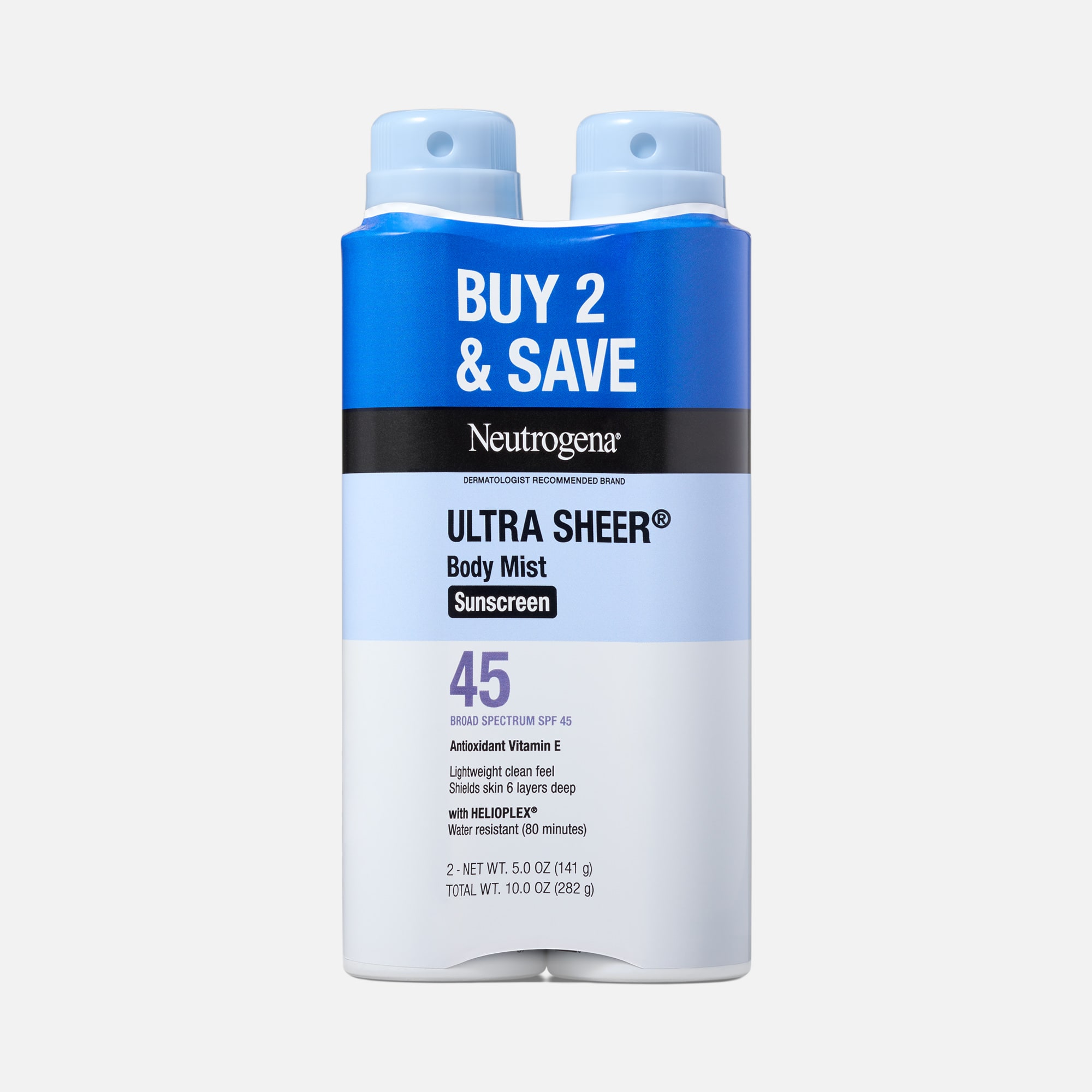 Neutrogena Ultra Sheer Spray SPF 45, Twin Pack, 5 oz. Bottles