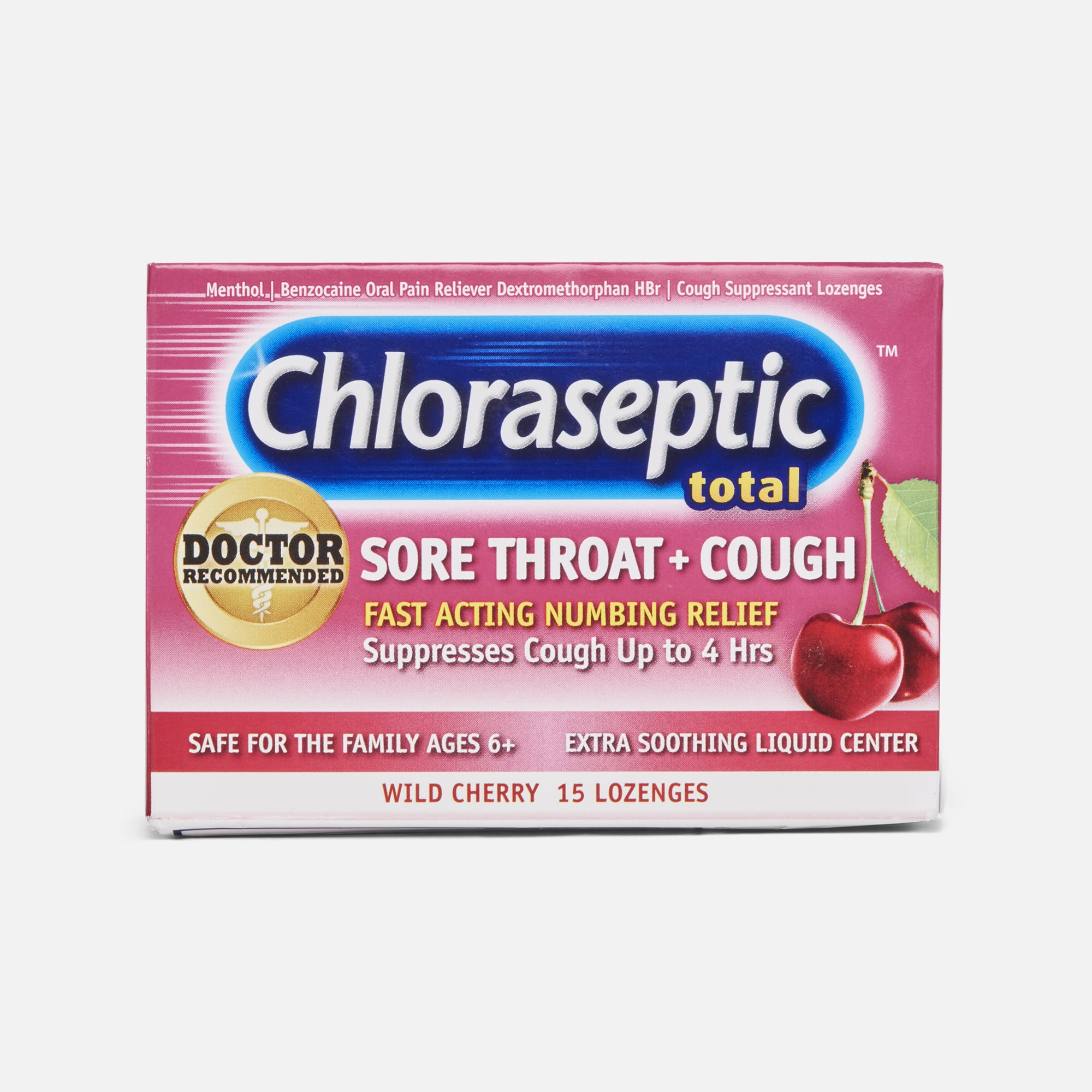 Chloraseptic Total, Wild Cherry, Sore Throat and Cough Lozenges, 15 ct.