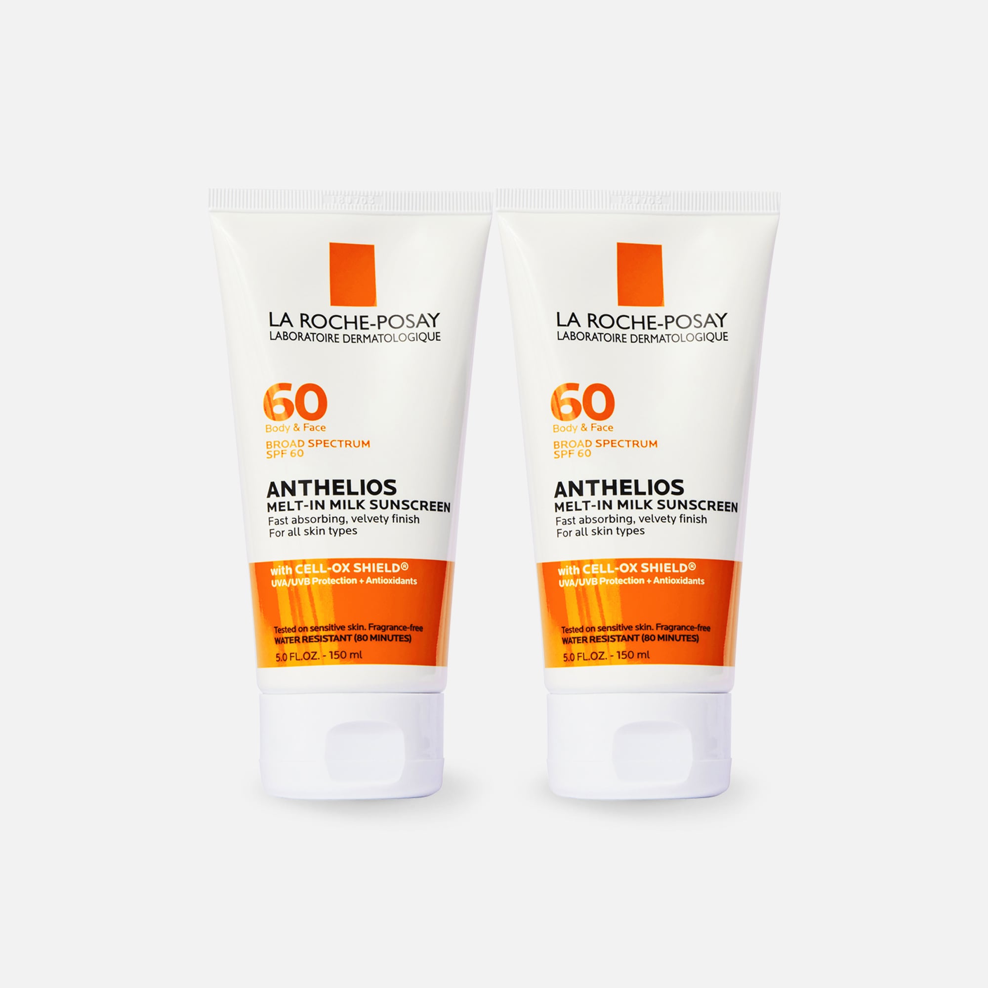 La Roche-Posay Anthelios 60 Body and Face Sunscreen Melt-In Milk Lotion, SPF 60 with Antioxidants, 5 fl oz. (2-Pack)