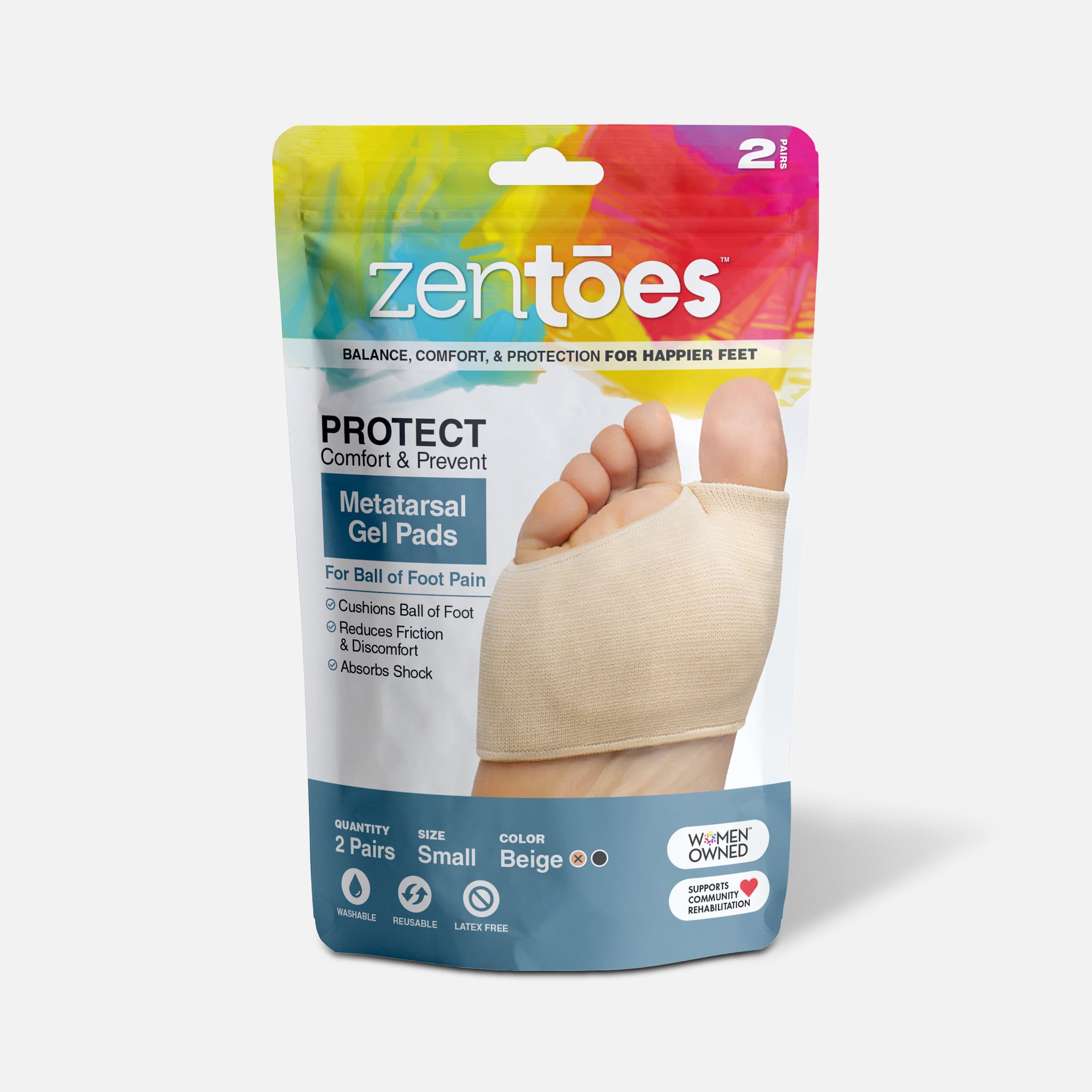 ZenToes Fabric Metatarsal Sleeve with Sole Cushion Gel Pads - 4-Pack