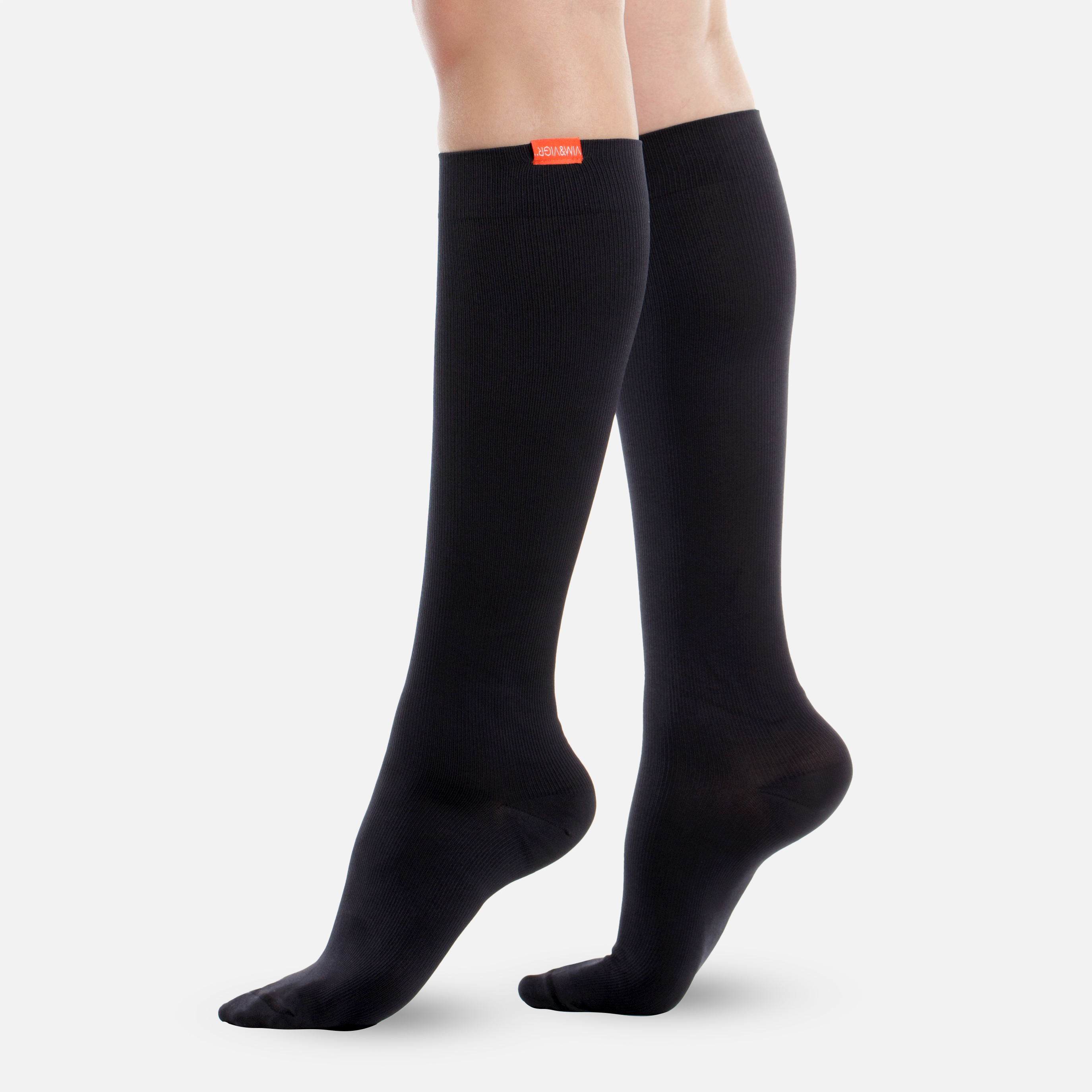 VIM & VIGR Moisture-Wick Nylon Compression Socks, Solid Black, L/XL, 30-40 mmHg