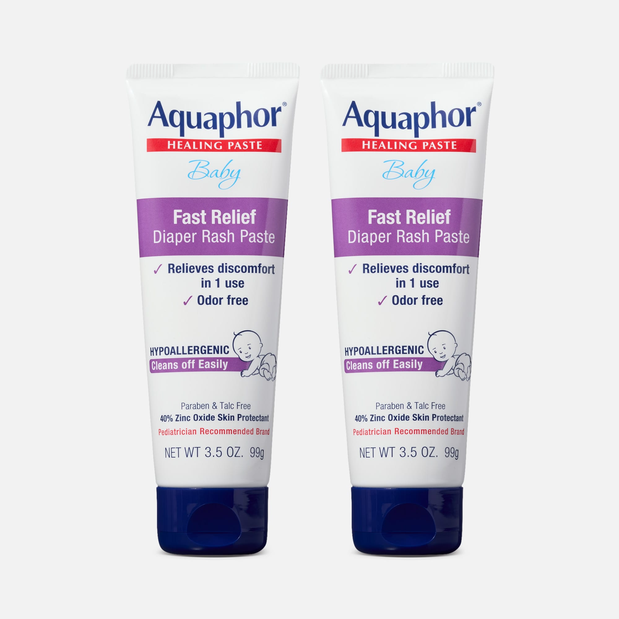 Aquaphor Baby Fast Relief Diaper Rash Paste Tube, 3.5 oz. (2 pack)