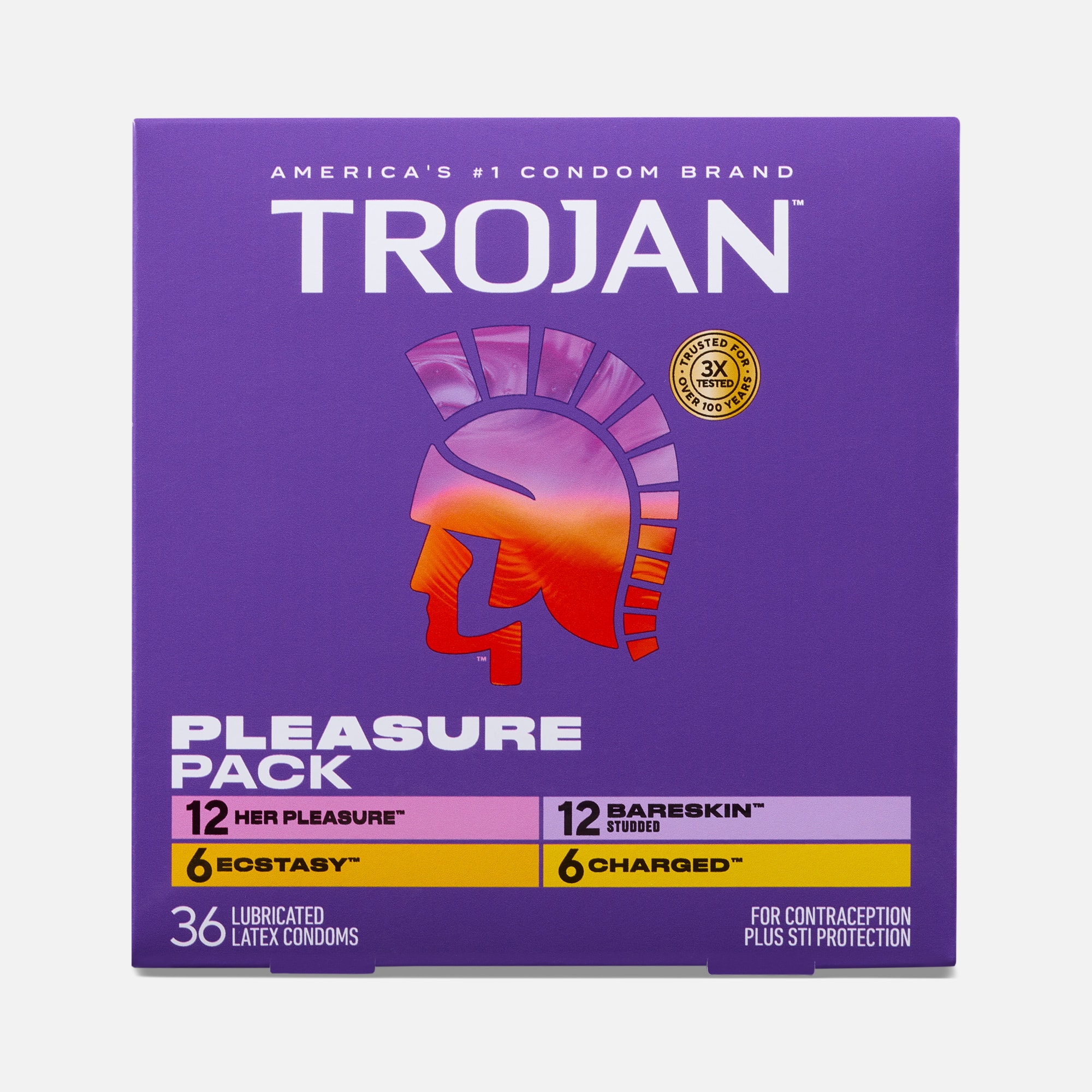 Trojan Latex Condom Pleasure Pack Lubricated, 36 ct.